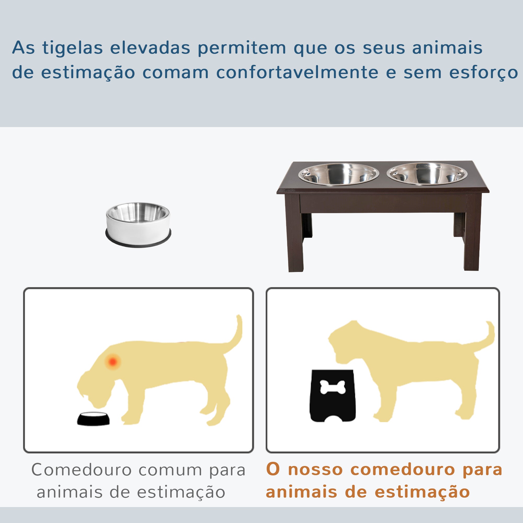 Comedouro Elevado para Cães – 44x24x15 cm – Marrom – MDF