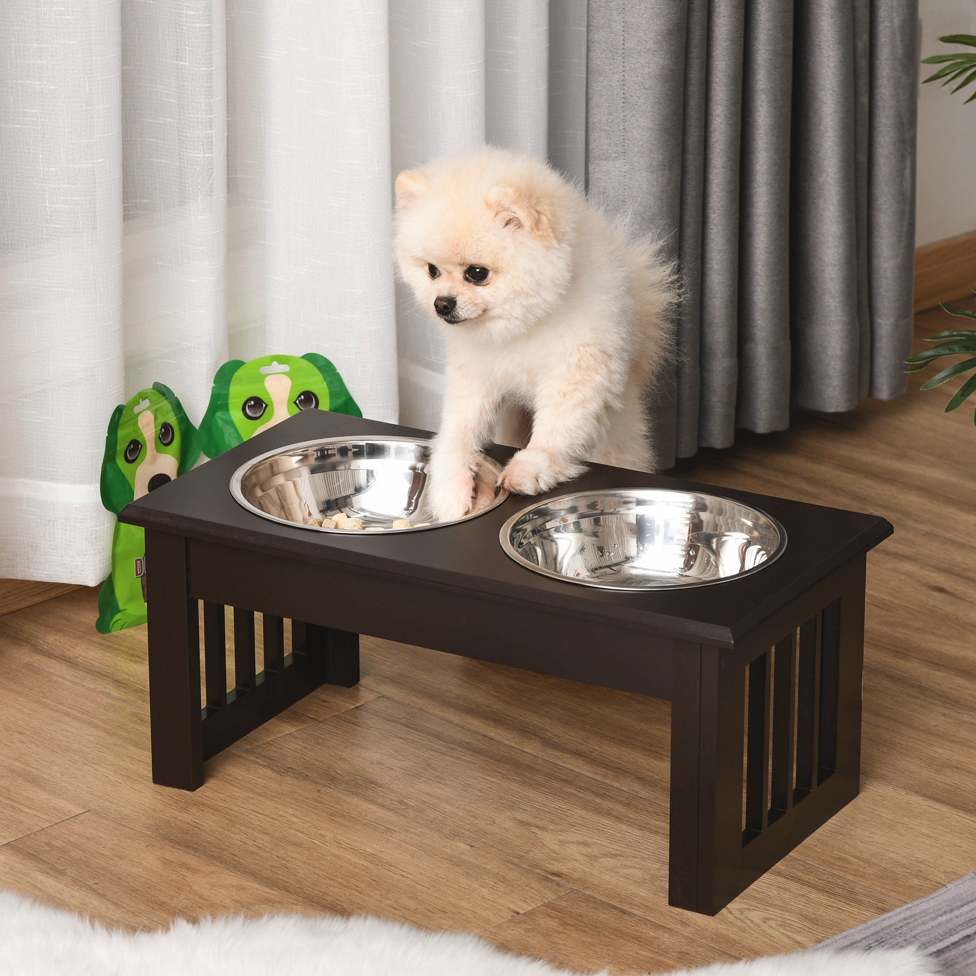 Comedouro Elevado para Cães – 44x24x15 cm – Marrom – MDF