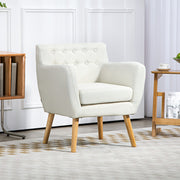 Poltrona de Sala de Estar – 68x58,5x76 cm – Cor Creme Branco – Tecido de linho, madeira e espuma