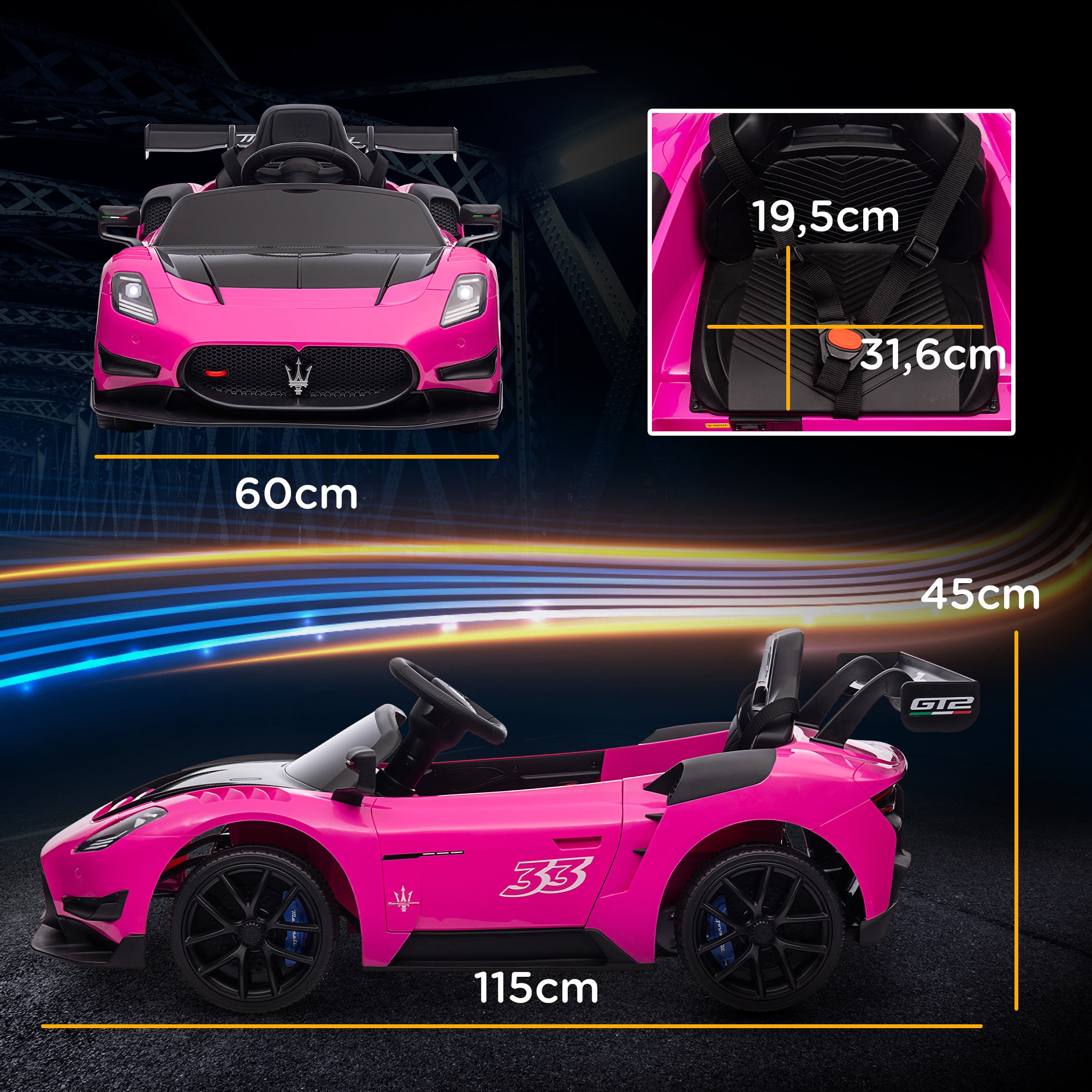 Carro Elétrico Infantil – 115x60x45 cm – Rosa – Plástico e metal