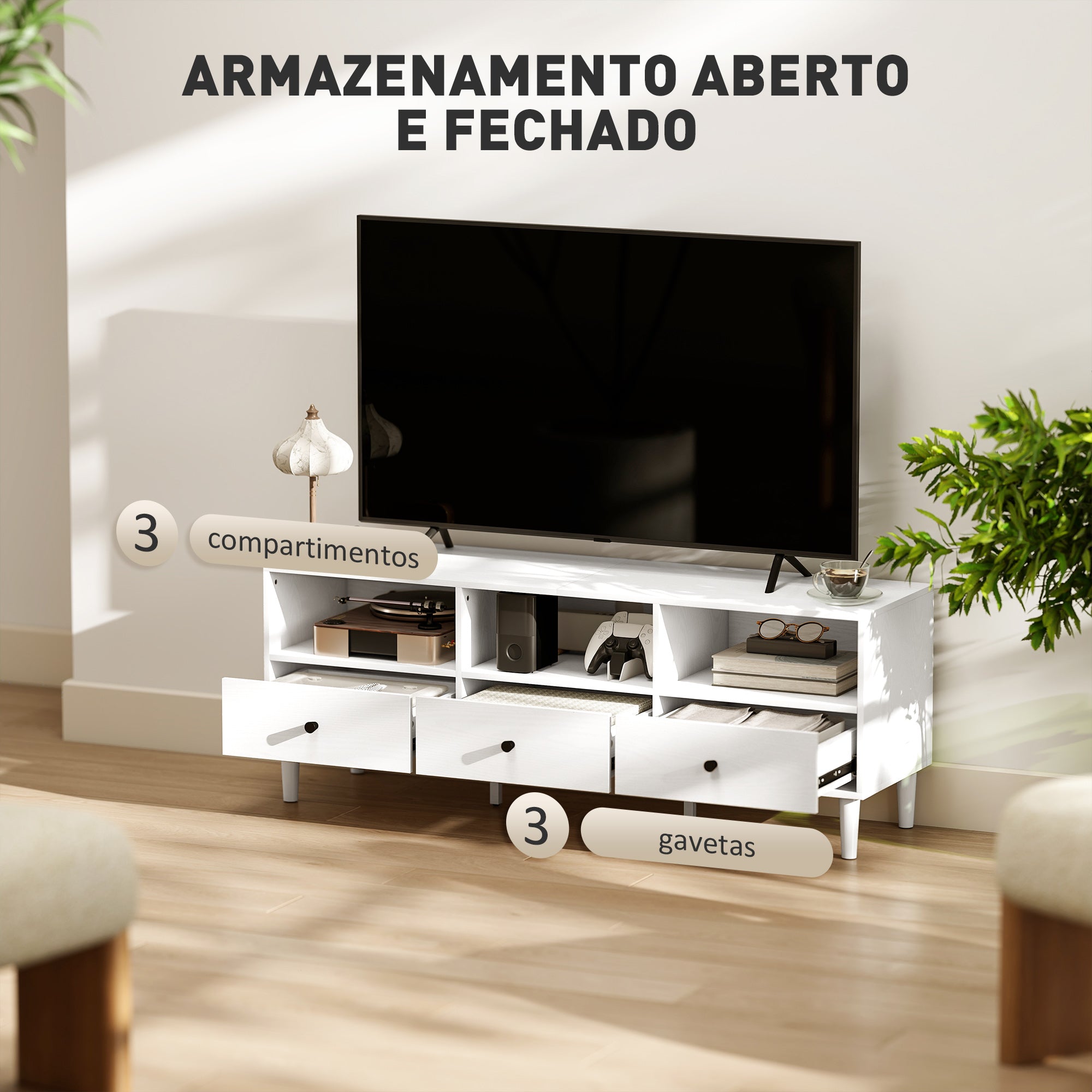 Móvel de TV Moderno Branco 120x34x45 cm