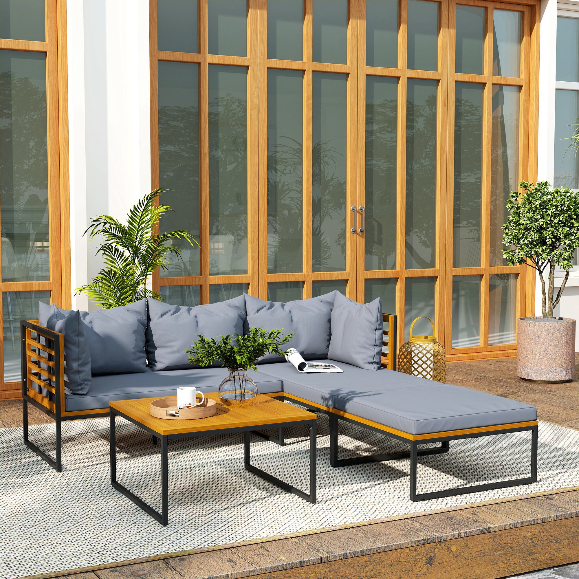 Conjunto de Jardim 4 Peças 120x70x65 cm Cinzento e Madeira