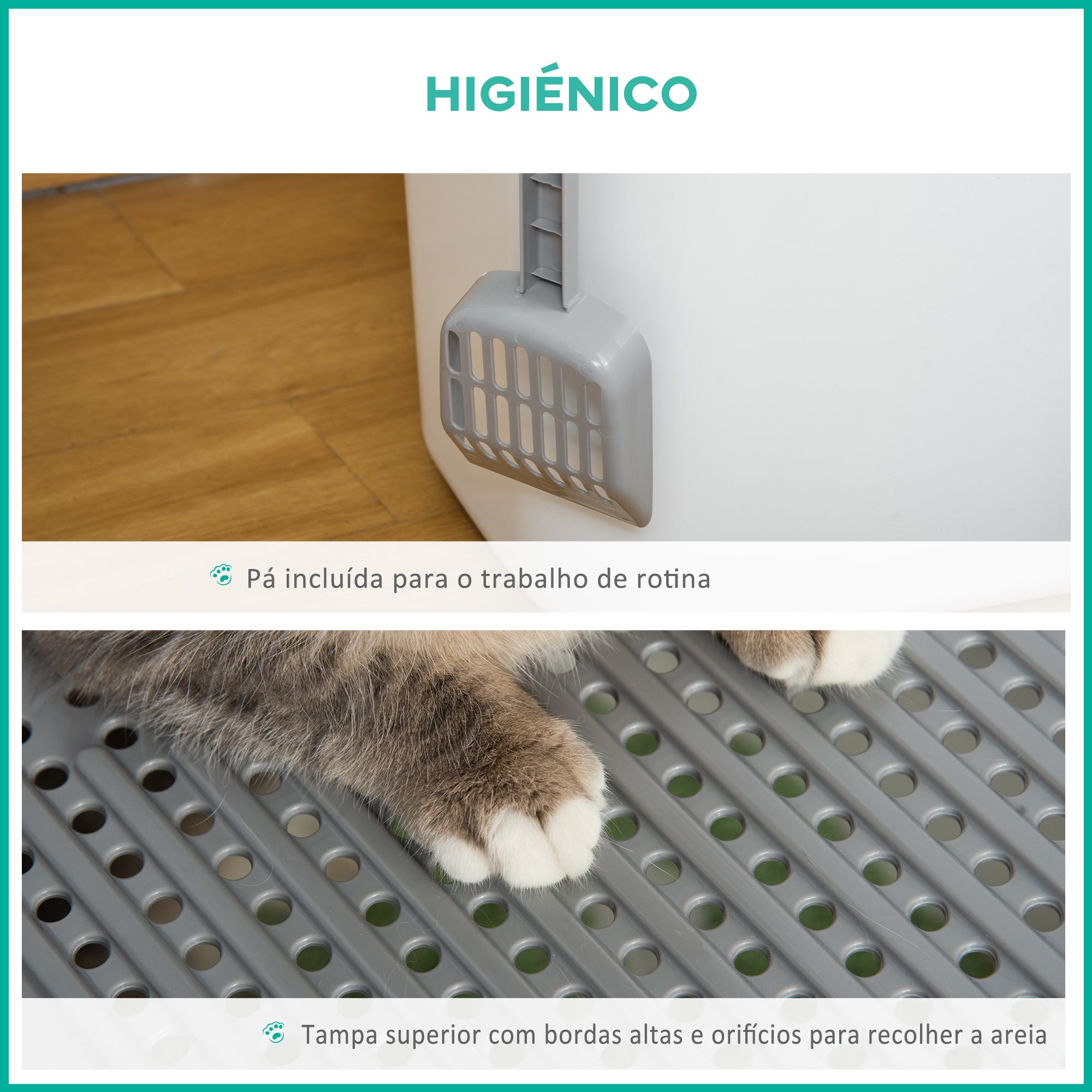 Caixa de Areia Coberta para Gatos – 44x55x39 cm – Branco – Plástico
