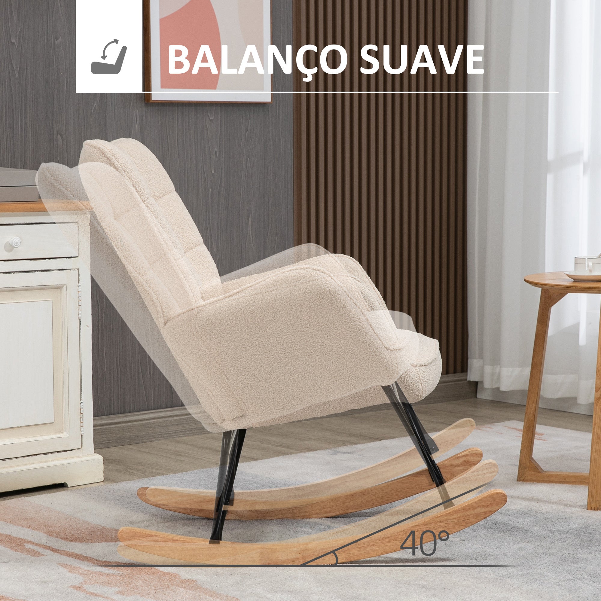 Poltrona de Baloiço – 71x92x101 cm – Bege – Veludo, Madeira e Aço