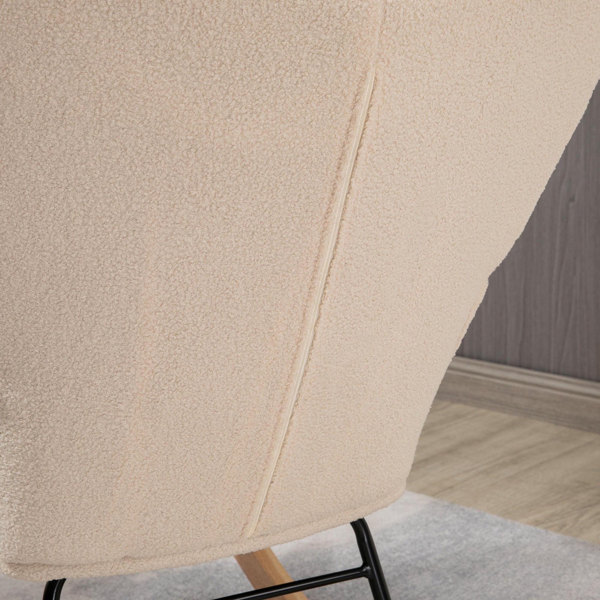 Poltrona de Baloiço – 71x92x101 cm – Bege – Veludo, Madeira e Aço