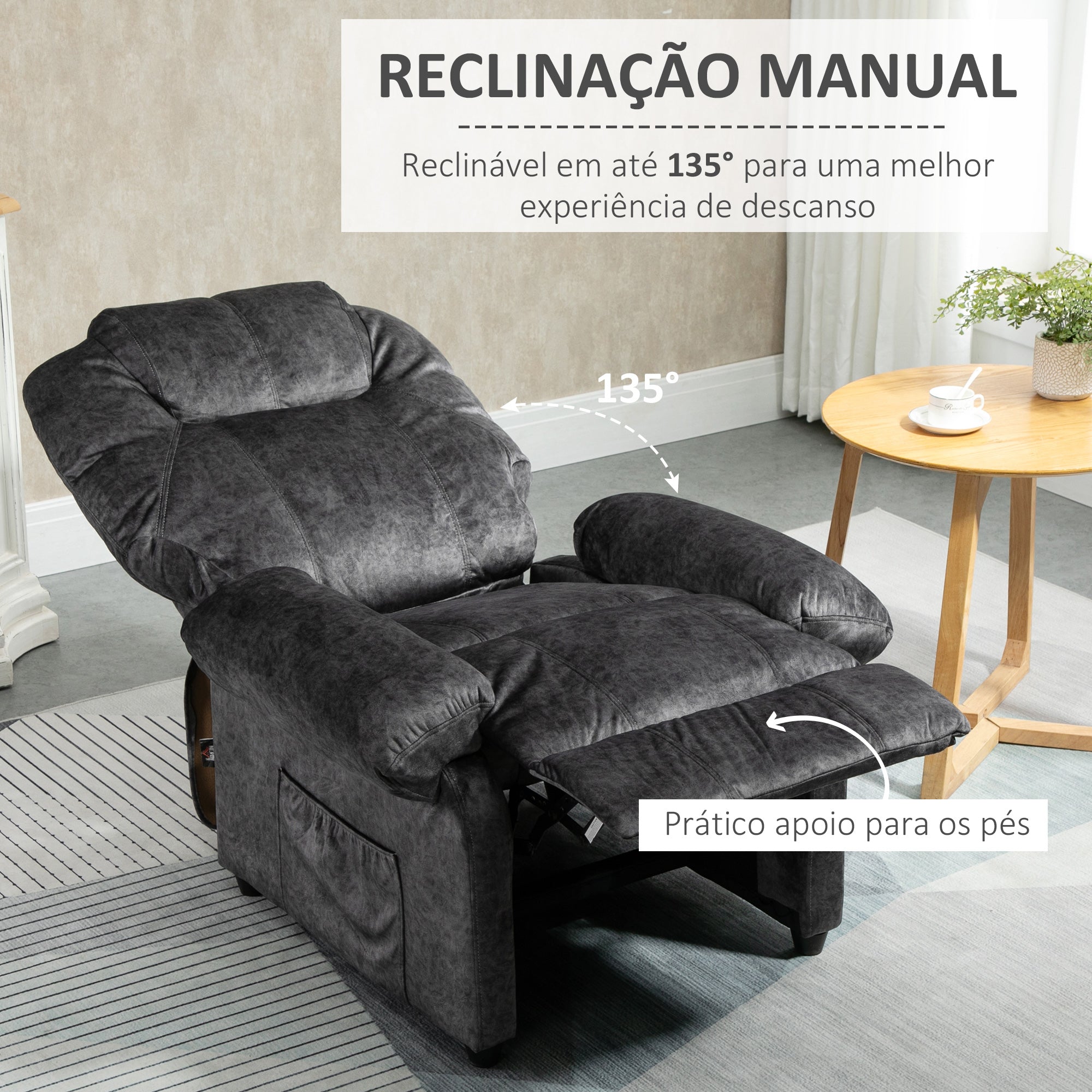 Poltrona Relax Reclinável Preto 88x91x108 cm
