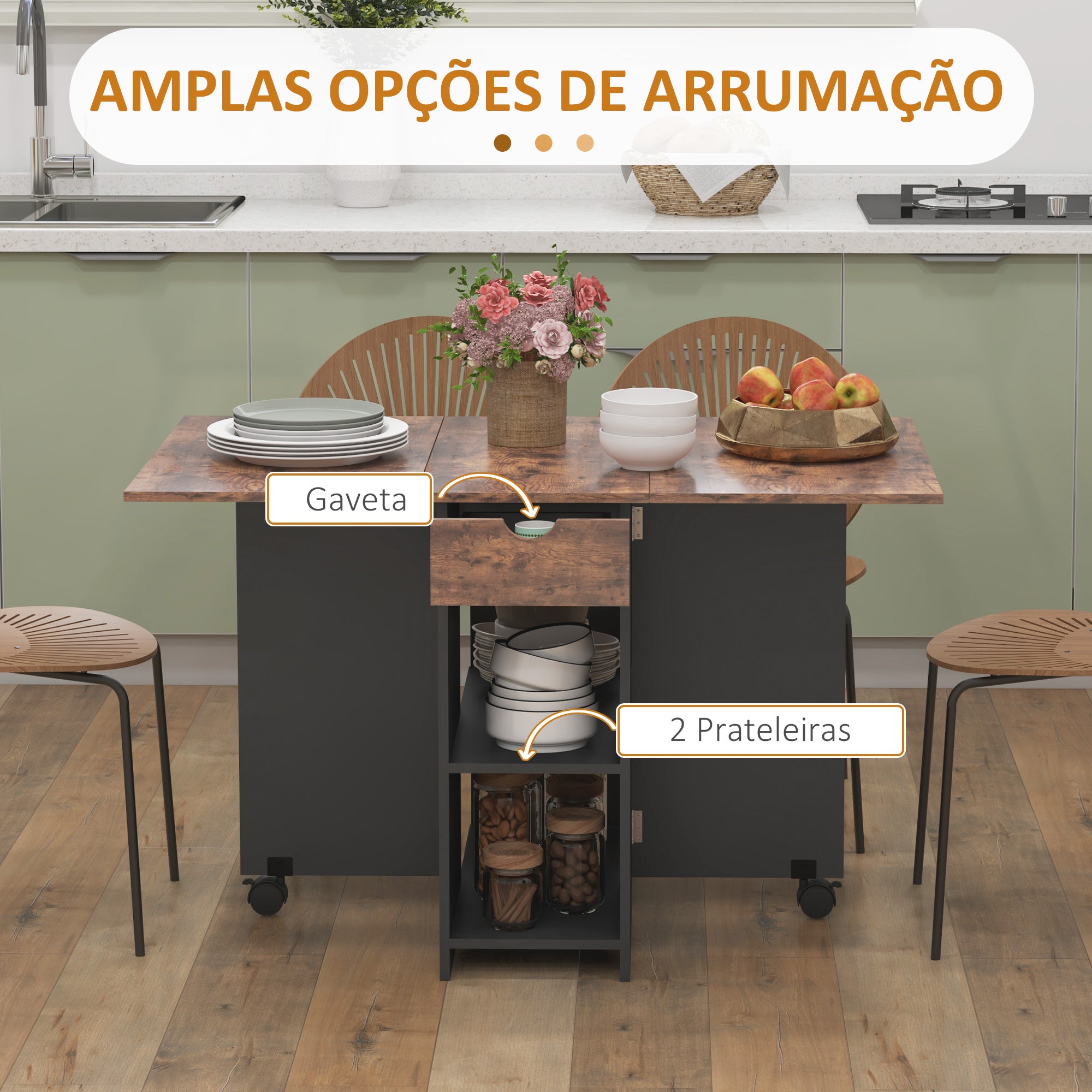 Mesa de Cozinha Dobrável Marrom Rústico e Preto 120x72x75 cm