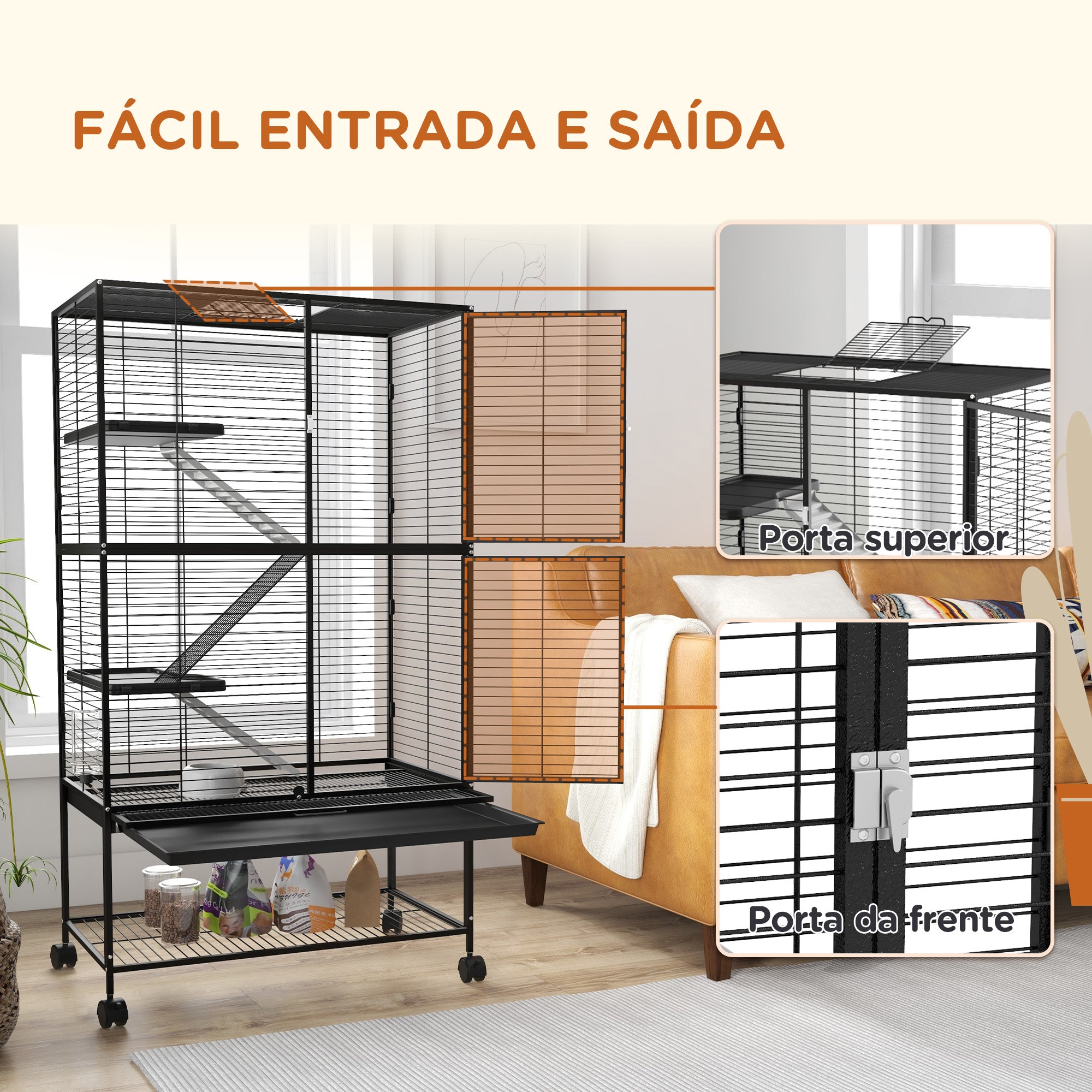Gaiola para Animais Pequenos 78x45,5x136 cm - Preto