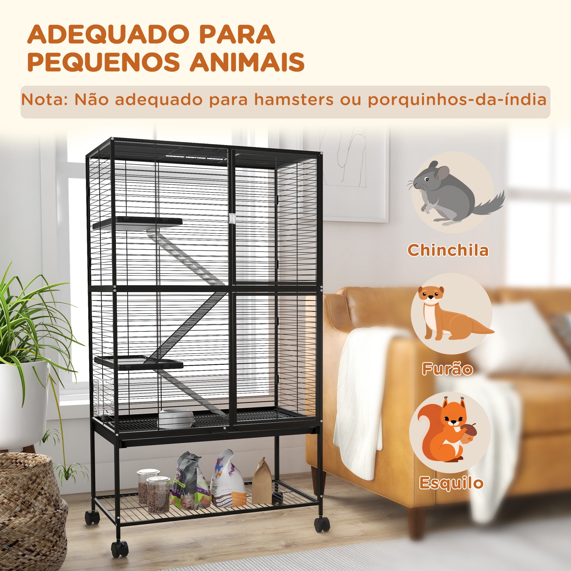 Gaiola para Animais Pequenos 78x45,5x136 cm - Preto