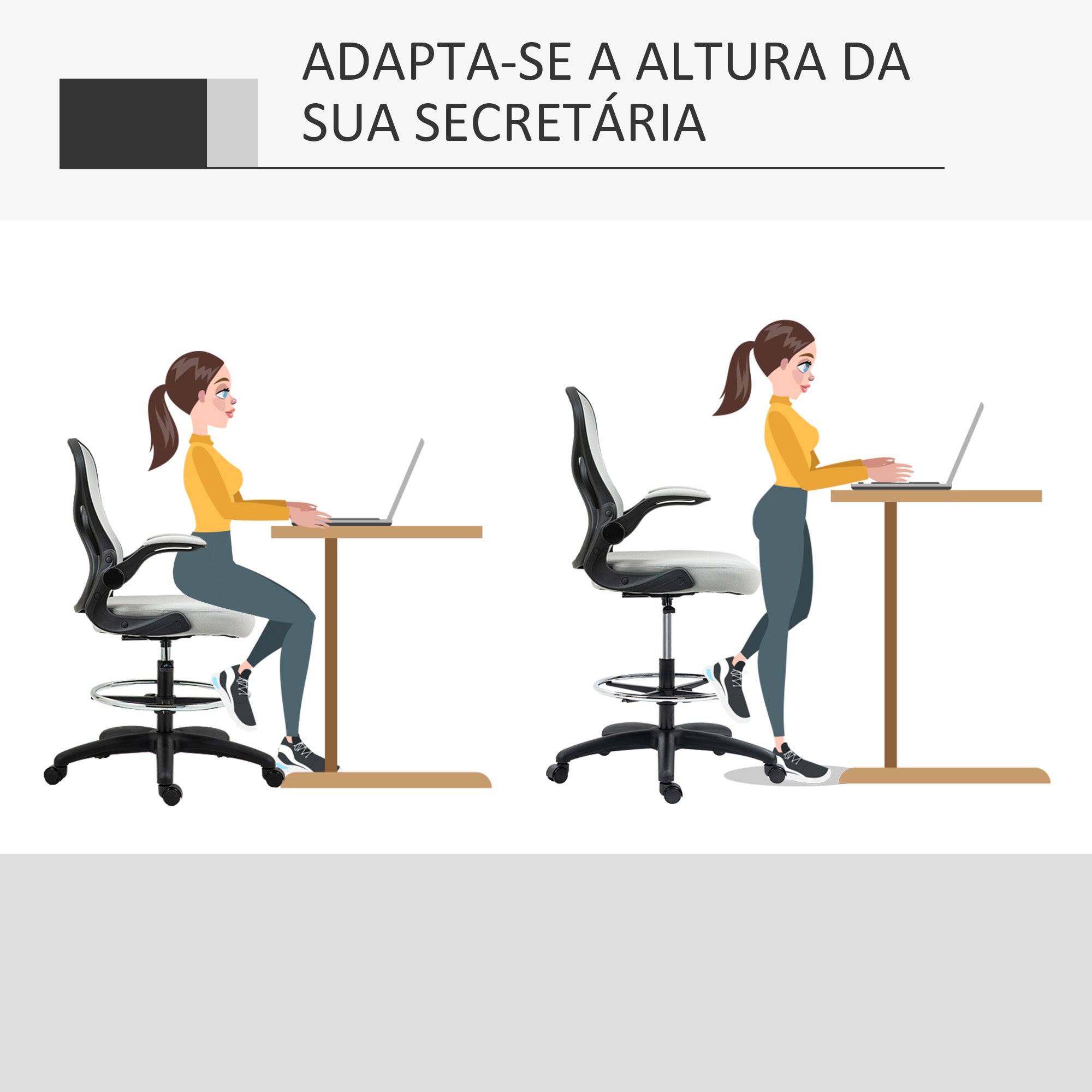 Cadeira de Escritório Ergonómica – 59x65x102-122 cm – Cinza Claro – Tecido de malha, espuma, placa multicamadas e nylon