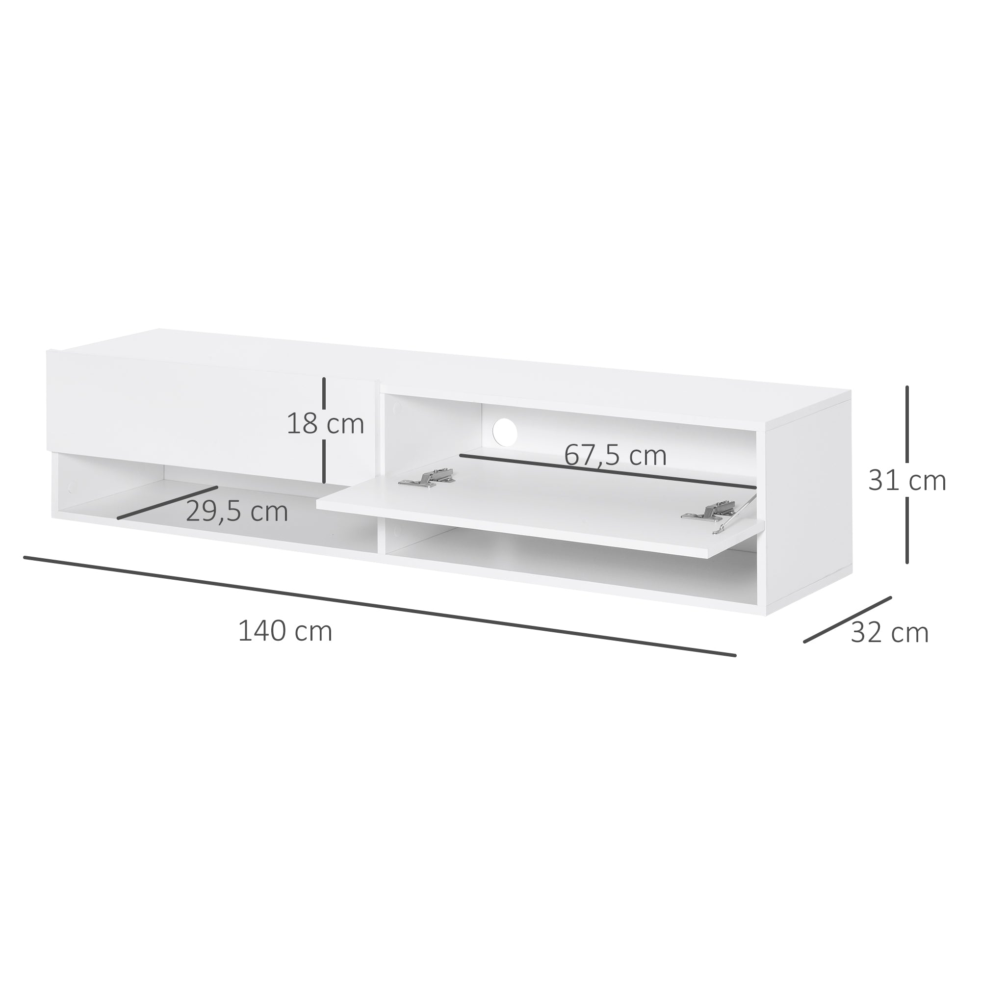 Móvel de TV – 140x32x31 cm – Branco – Melamina