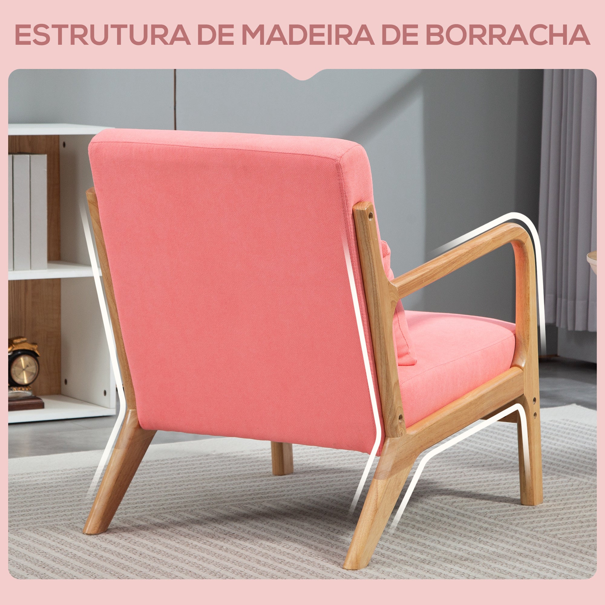 Poltrona Individual Acolchoada – 61x78x76 cm – Rosa – Veludo