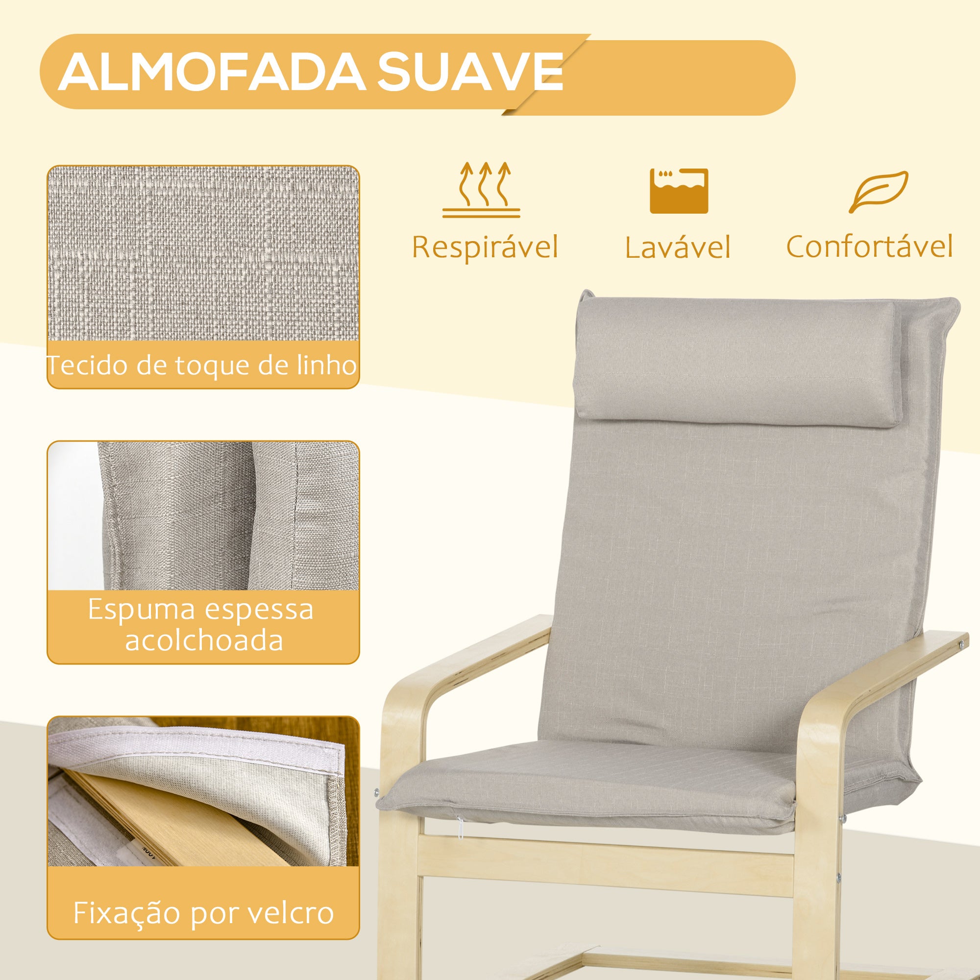 Poltrona Moderna com Encosto Alto e Almofada Removível 67x69x100cm Cinza