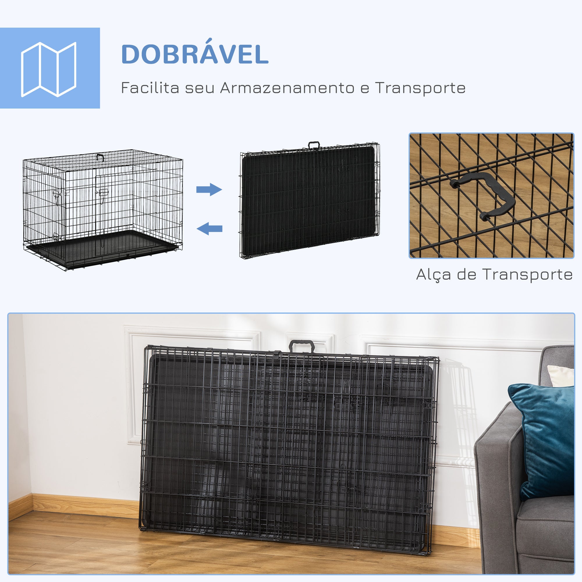Gaiola para Cães Pequenos 106x71x76cm Preto