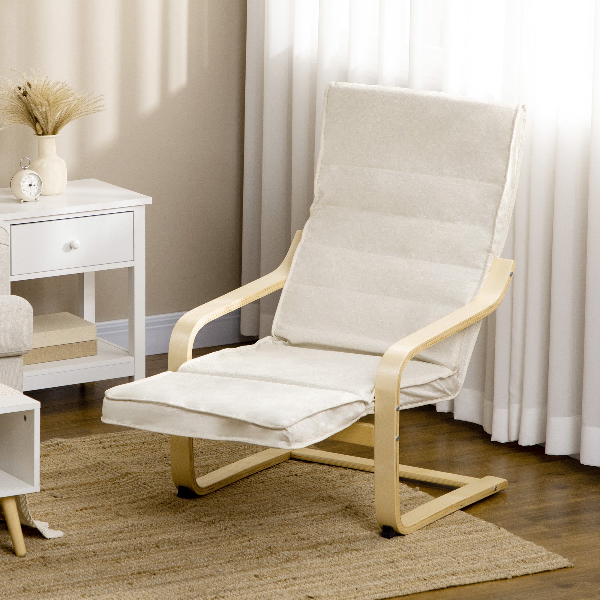 Poltrona Relax – 66,5x94x100 cm – Creme Branco – Madeira de Bétula
