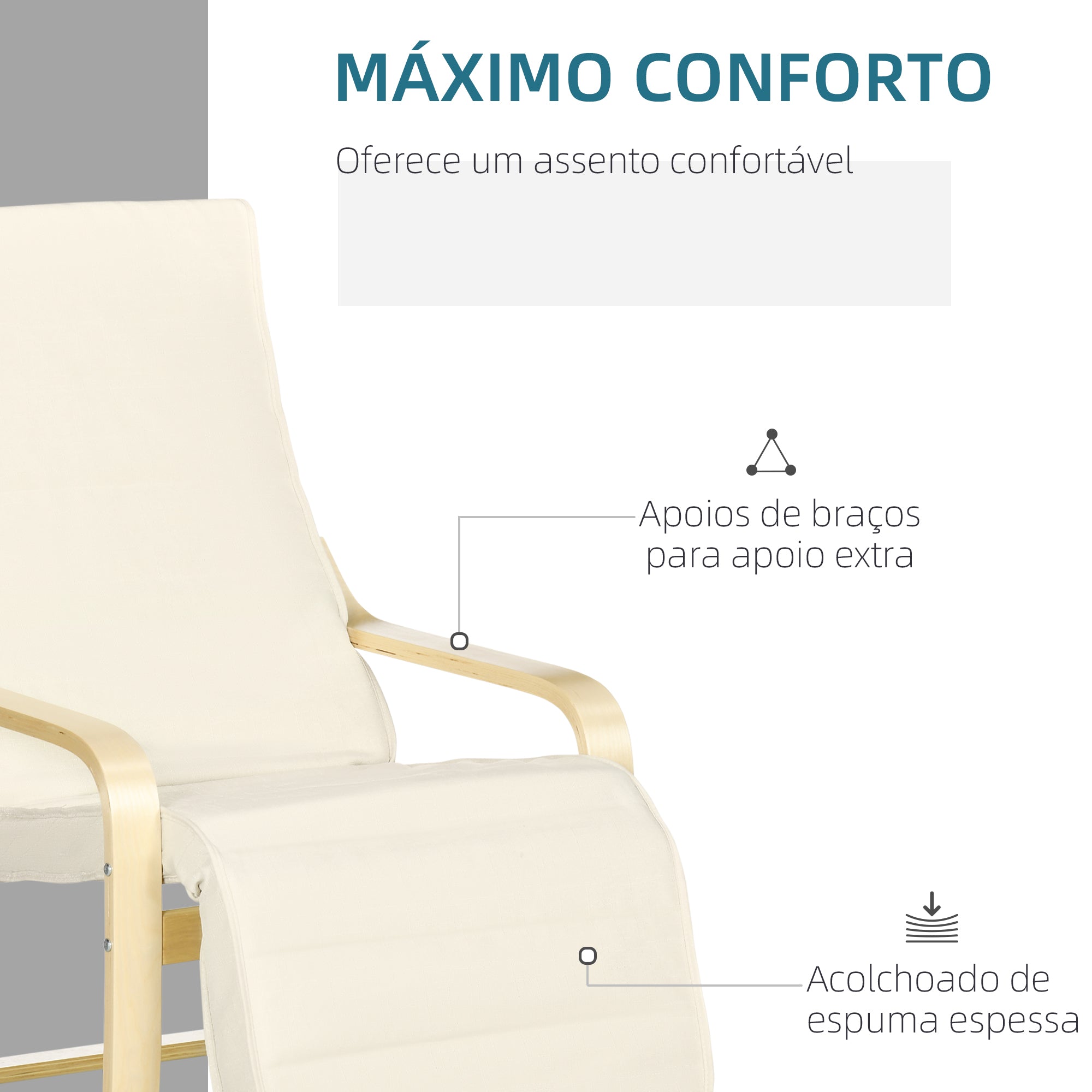 Poltrona Relax – 66,5x94x100 cm – Creme Branco – Madeira de Bétula