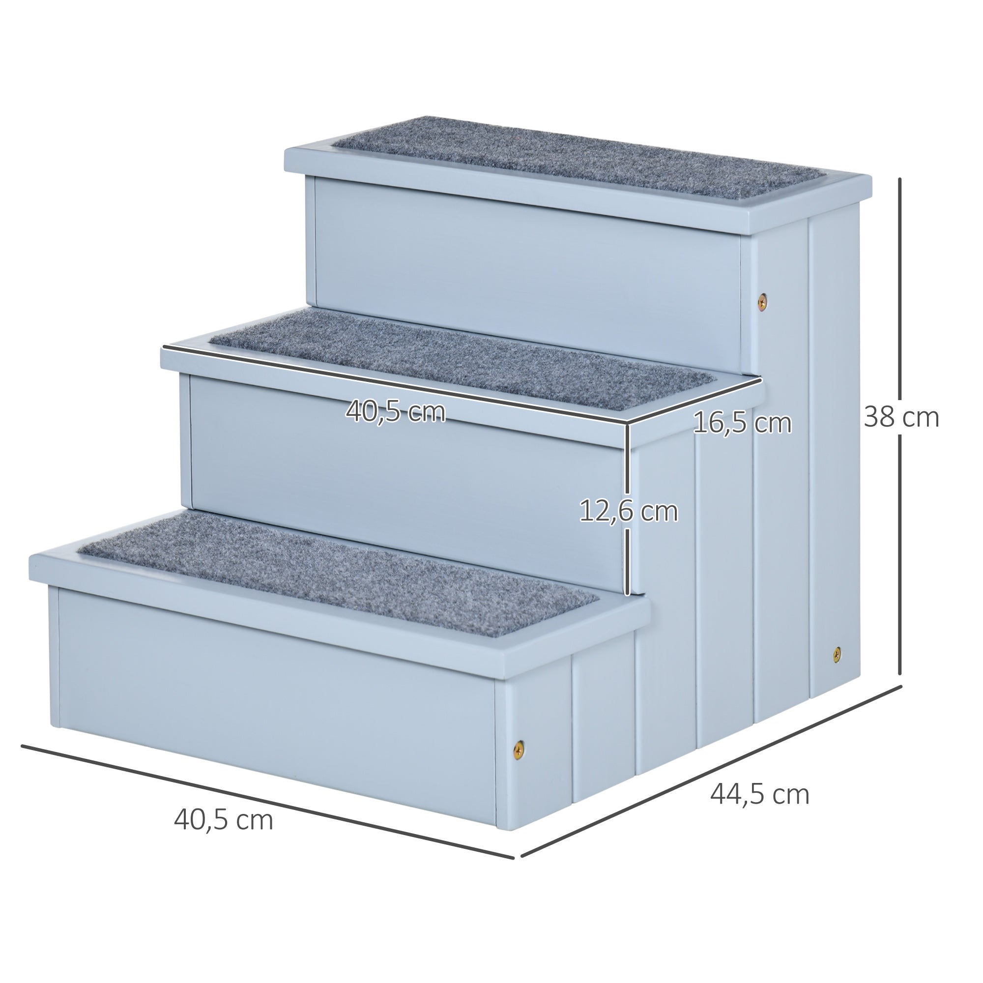 Escada para Animais de Estimação com 3 Degraus - 40,5x44,5x38 cm - Cinza