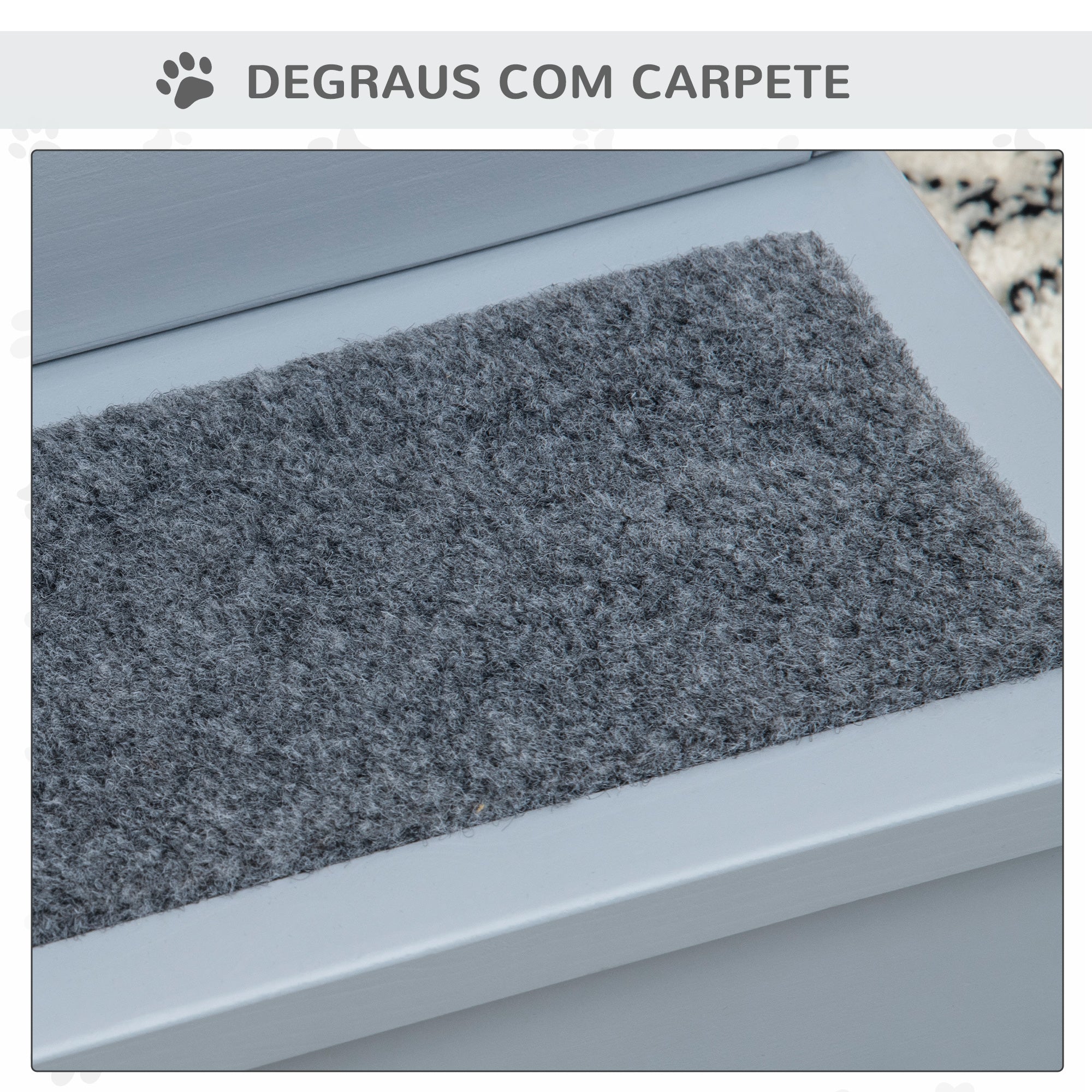 Escada para Animais de Estimação com 3 Degraus - 40,5x44,5x38 cm - Cinza