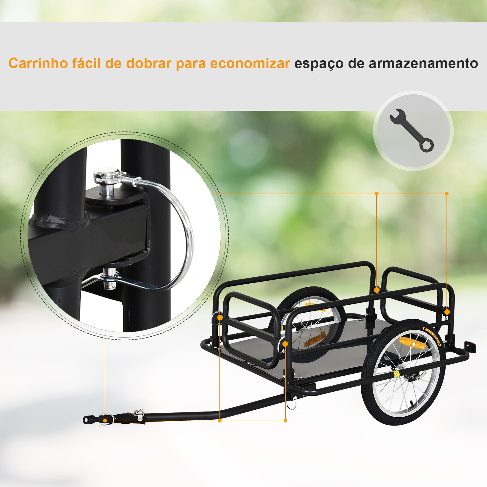 Reboque de Bicicleta para Carga 50kg Negro 139x71,5x49 cm Armação de Aço Leve