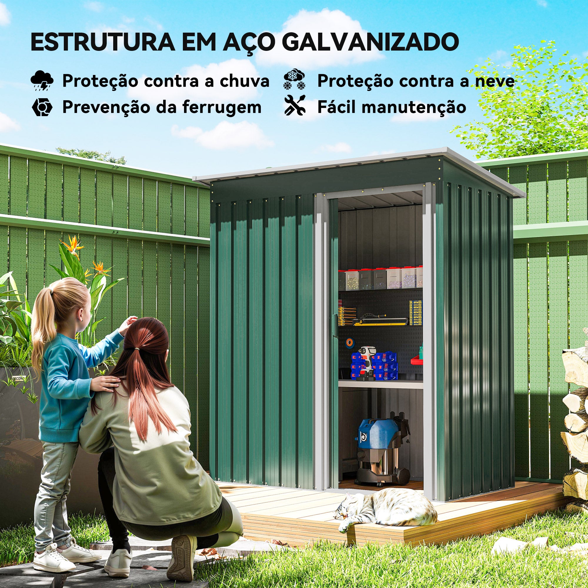 Abrigo de Jardim Exterior – 163x89x182 cm – Verde – Aço Galvanizado