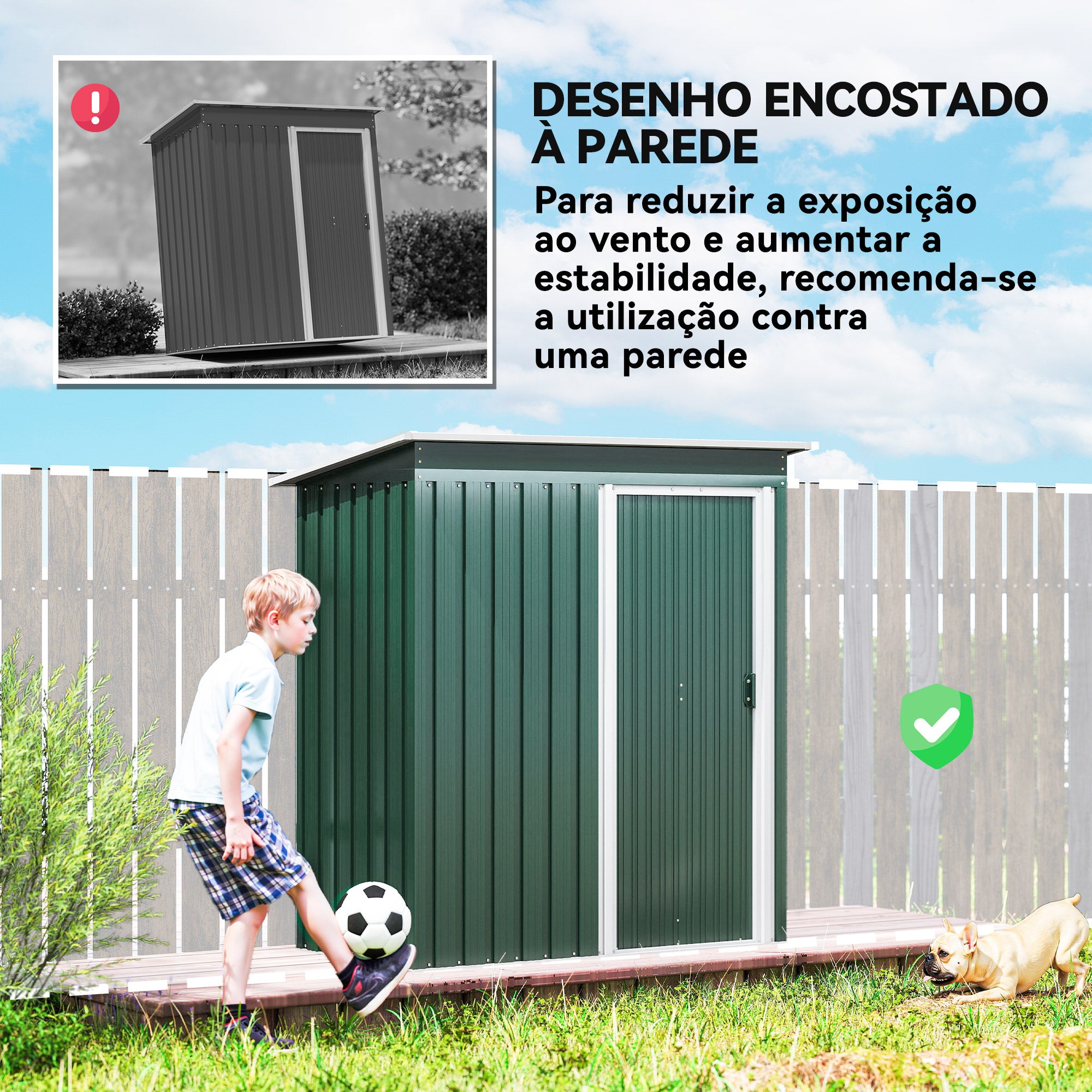 Abrigo de Jardim Exterior – 163x89x182 cm – Verde – Aço Galvanizado