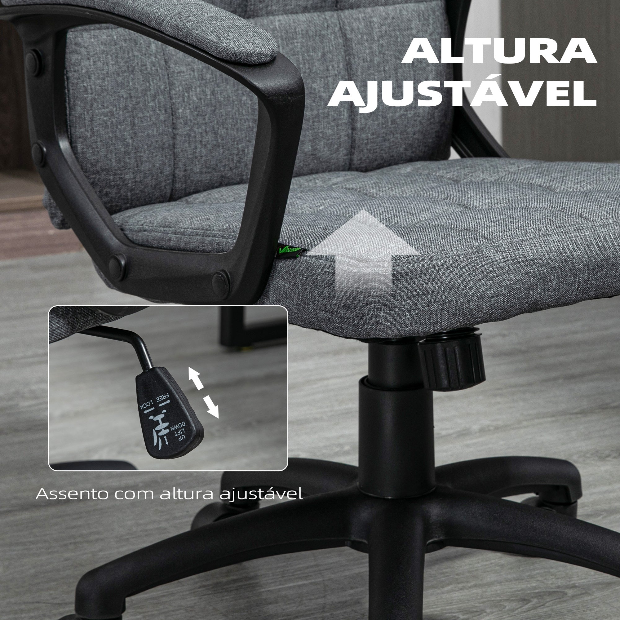 Cadeira de Escritório Giratória – 59x63x96-105,5 cm – Cinza – Tecido de linho sintético