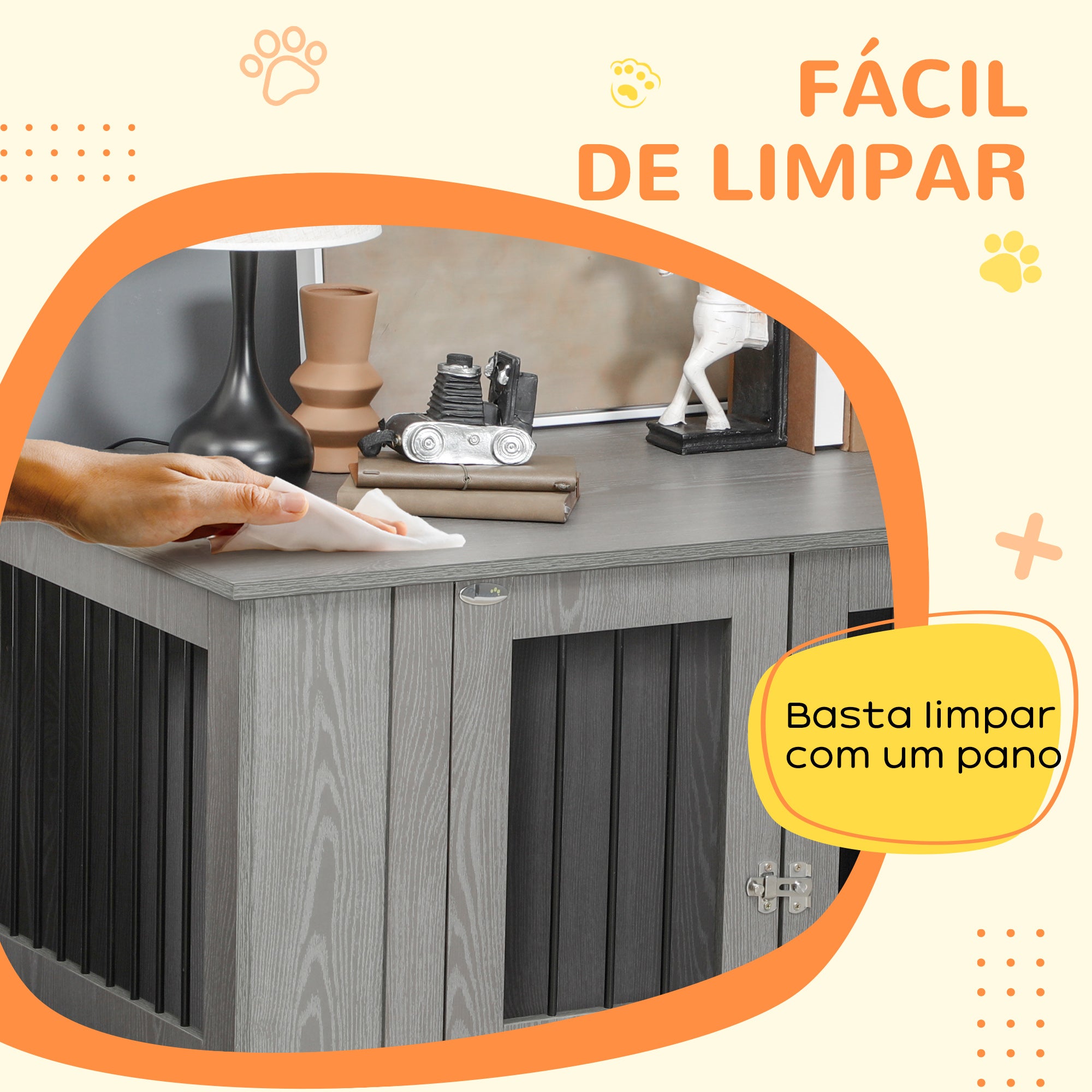 Gaiola Desmontável para Cães Grandes – 114x60x82 cm – Cinza – Melamina e Aço