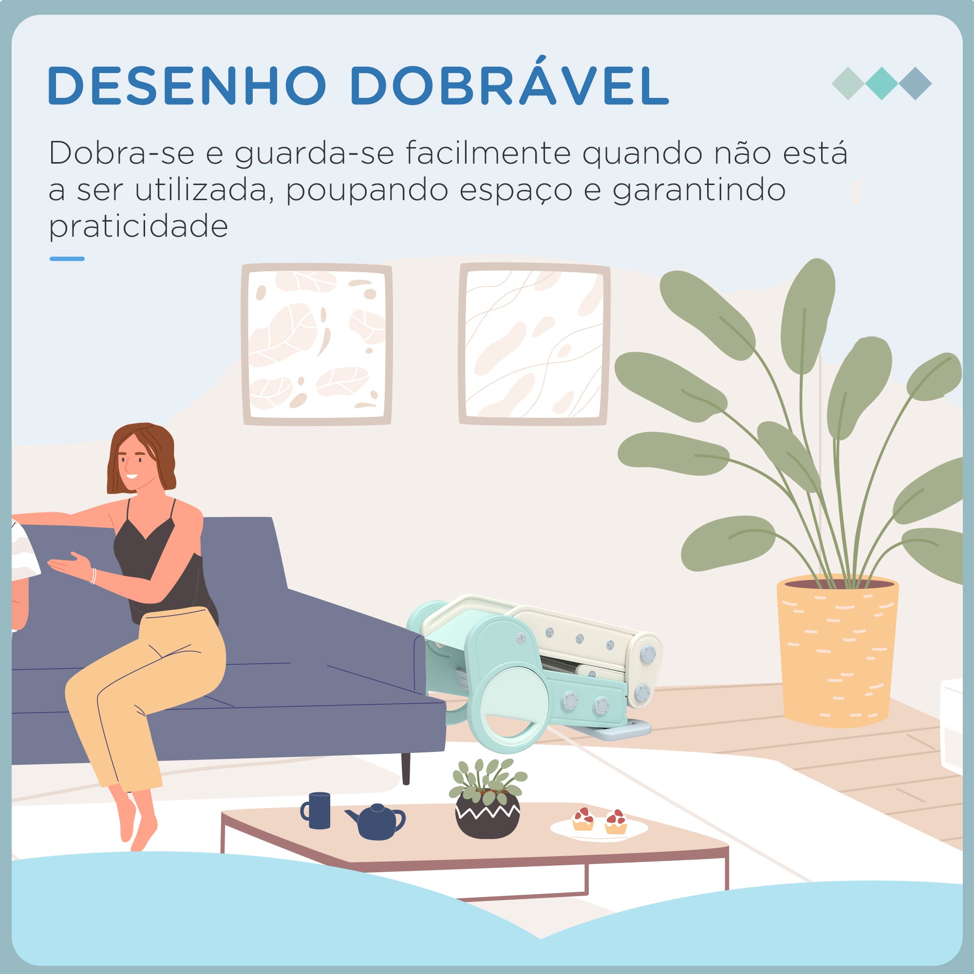 Escorrega Infantil Dobrável – 120x53x53 cm – Verde Claro – PE e PP