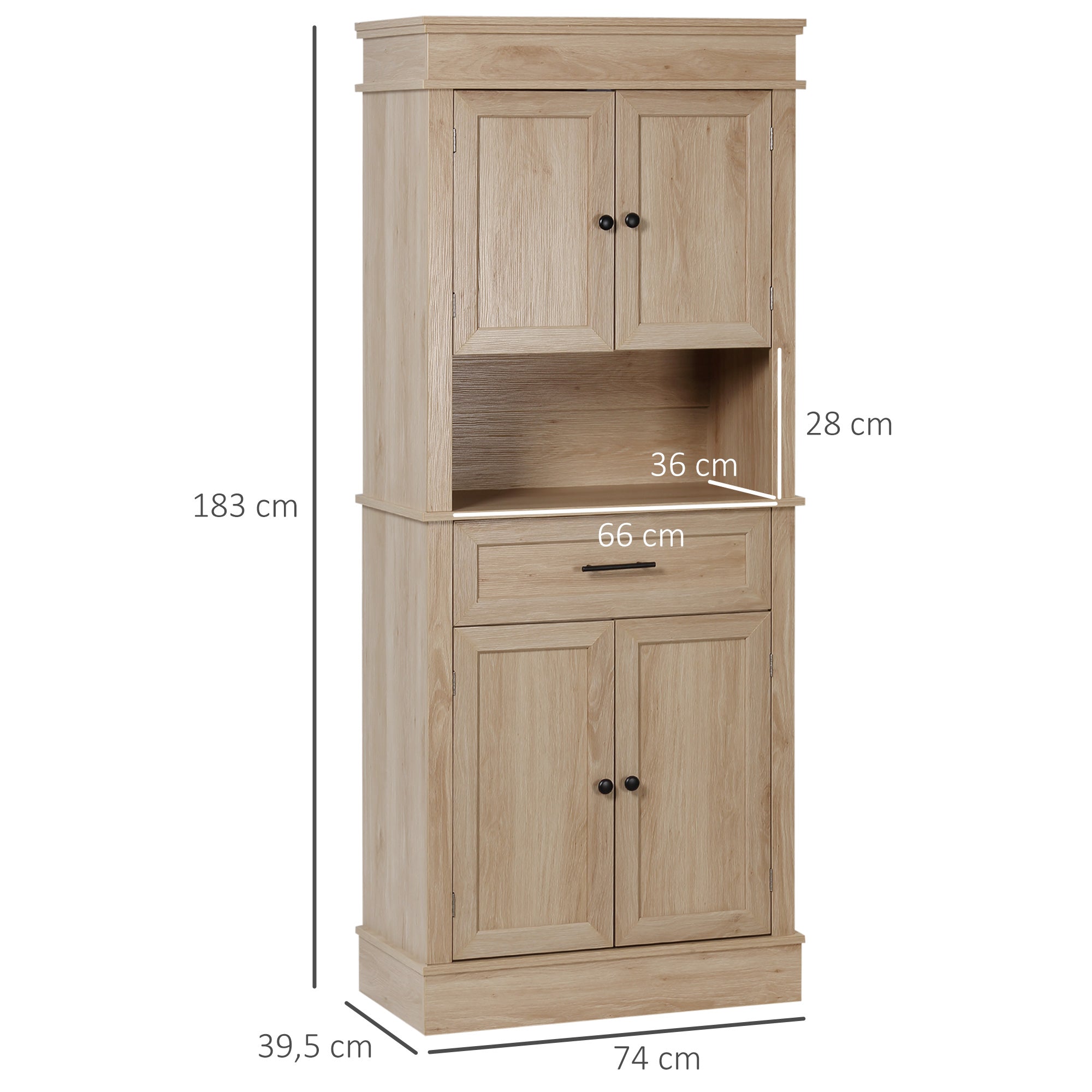 Armário Móvel Auxiliar de Cozinha – 74x39,5x183cm – Cor de Carvalho – Melamina de Madeira e MDF
