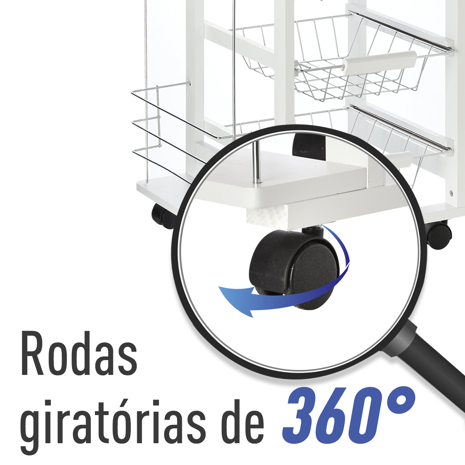 Carrinho de Cozinha Compacto Branco 47x37x83 cm - Organização e Praticidade