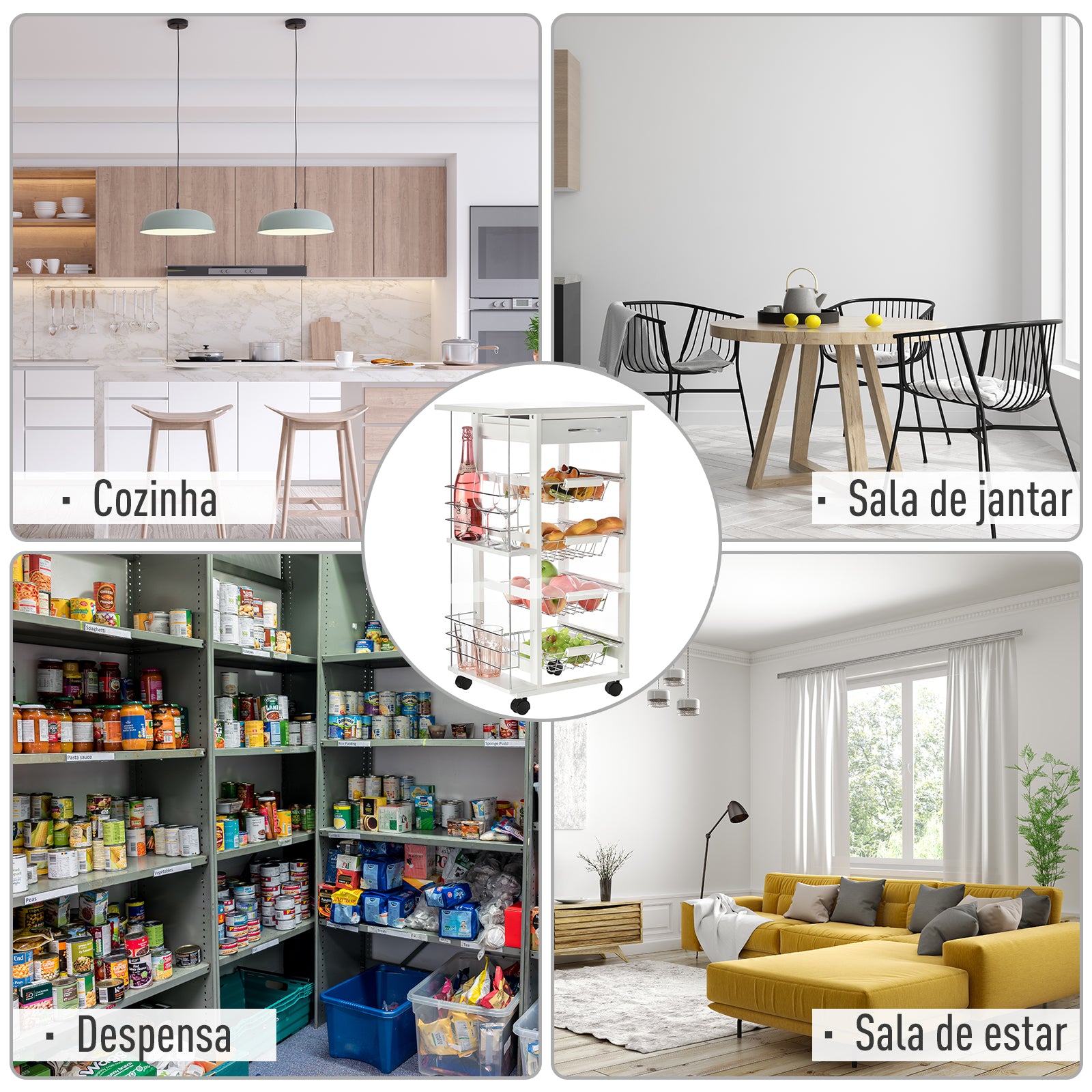 Carrinho de Cozinha Compacto Branco 47x37x83 cm - Organização e Praticidade