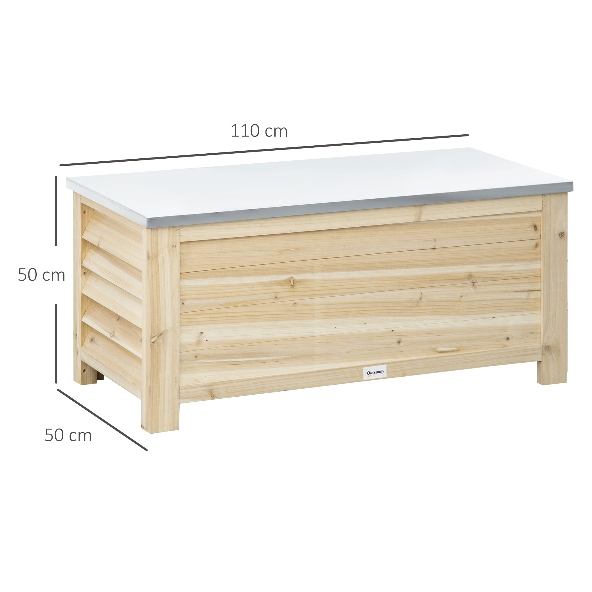 Baú de Jardim – 110x50x50 cm – Cor de Madeira Natural – Madeira de Abeto e Metal Galvanizado