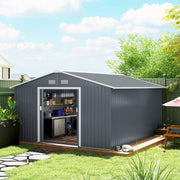 Abrigo de Jardim Metálico 340x386x200cm Cinza e Branco