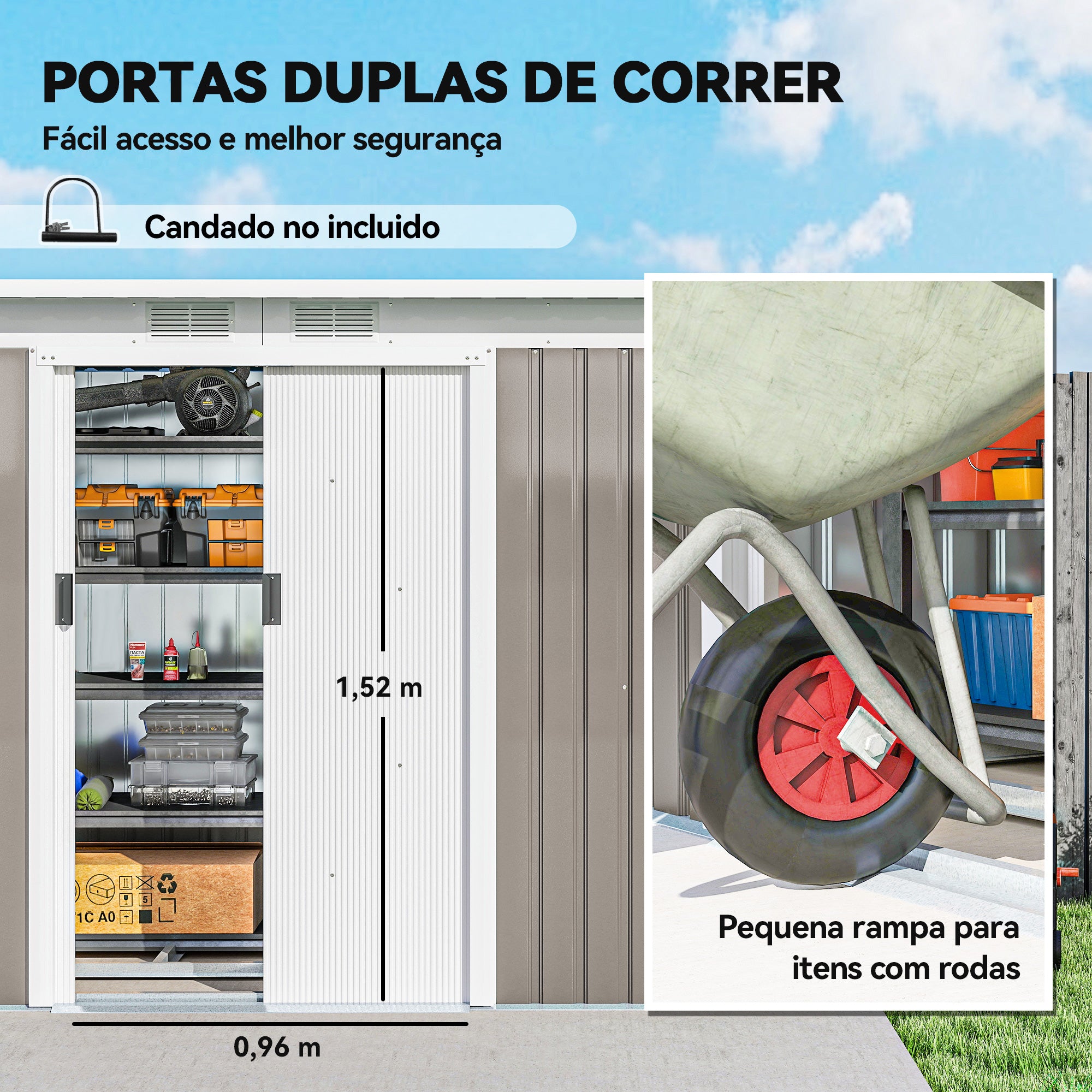 Abrigo de Jardim – 280x130x172 cm – Cinza – Aço Galvanizado