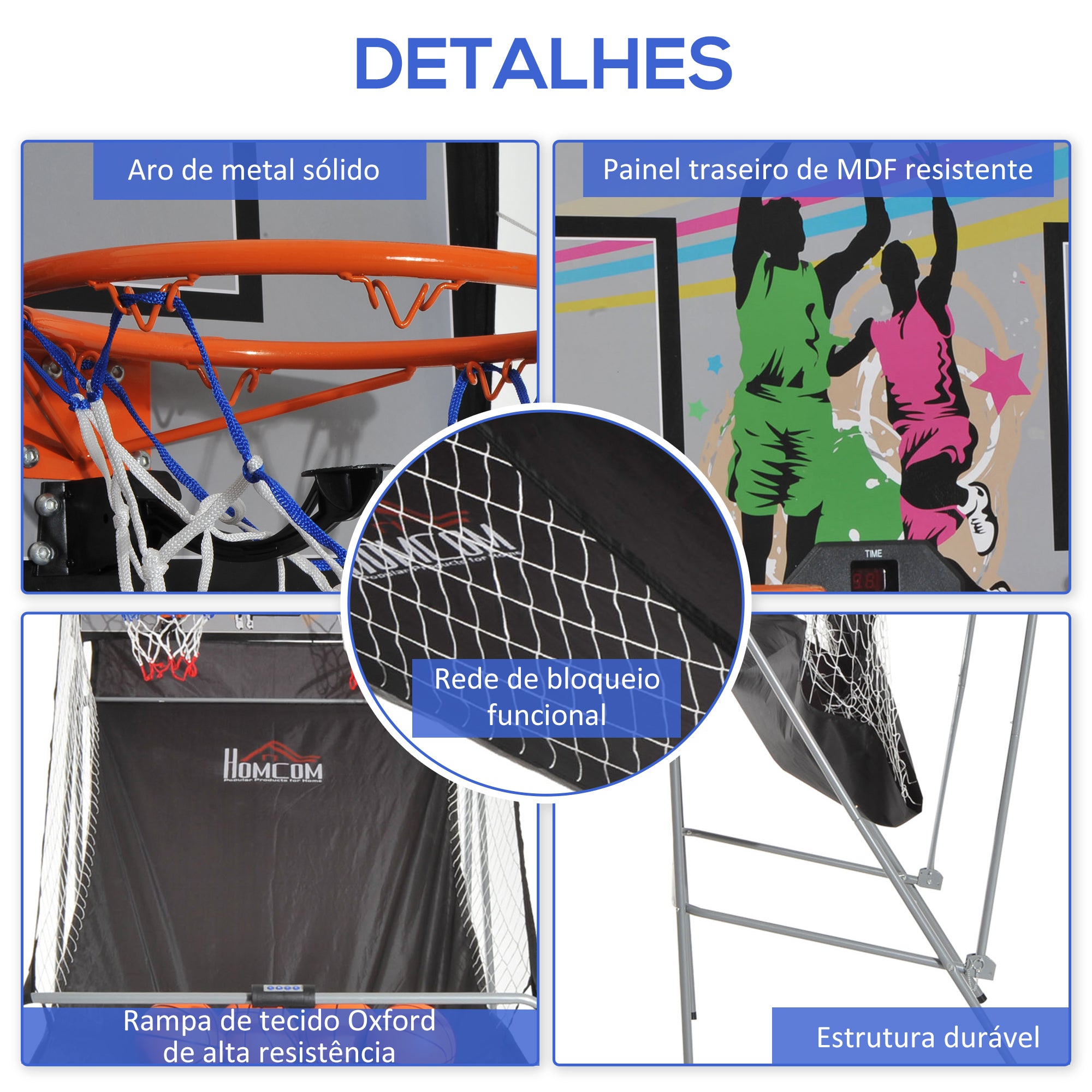 Conjunto de Cestos de Basquetebol Dobráveis - Cor: Preto e Branco - 205 x 110 x 205 cm