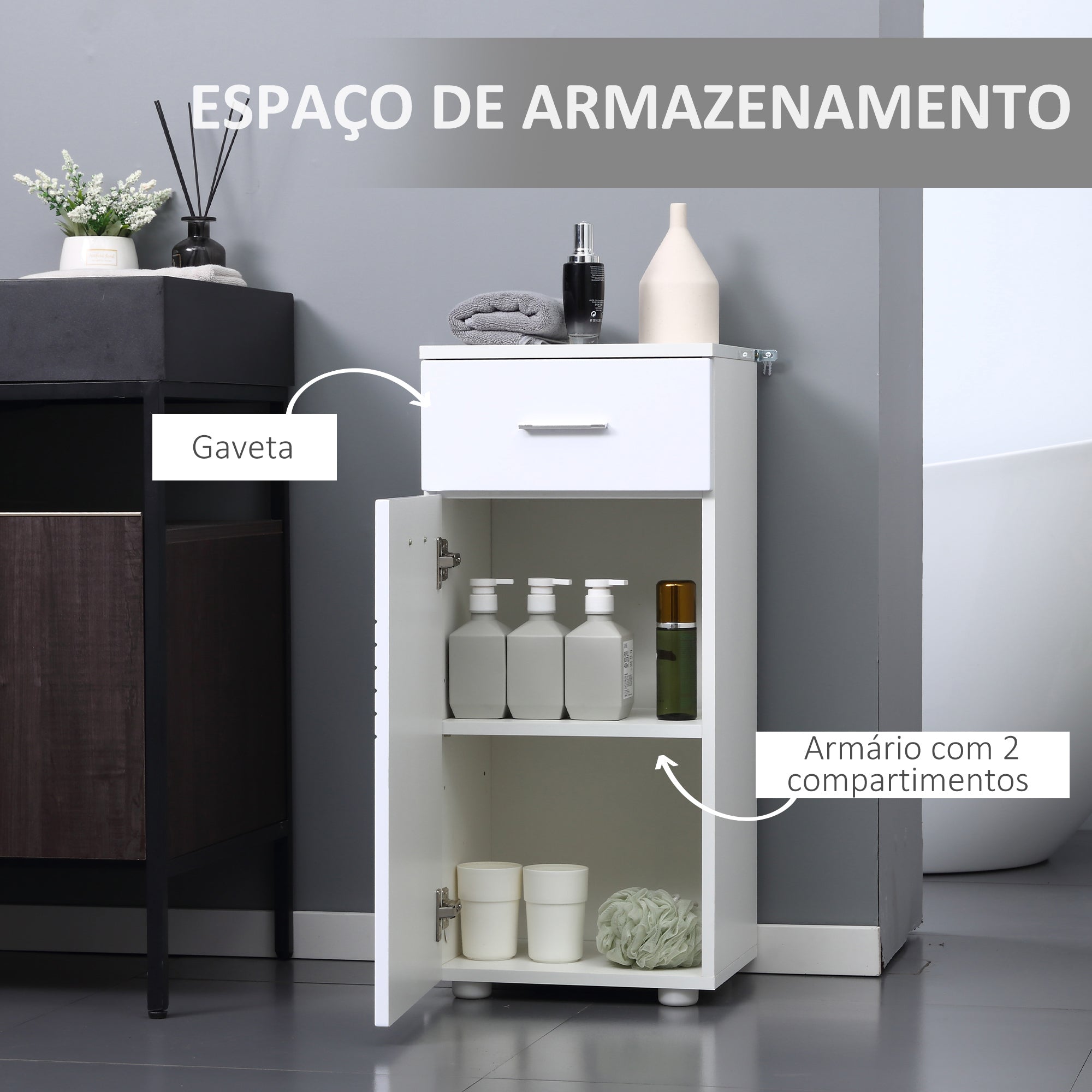 Armário Auxiliar Casa de Banho – 35x30x77,5 cm – Branco – Melamina de madeira