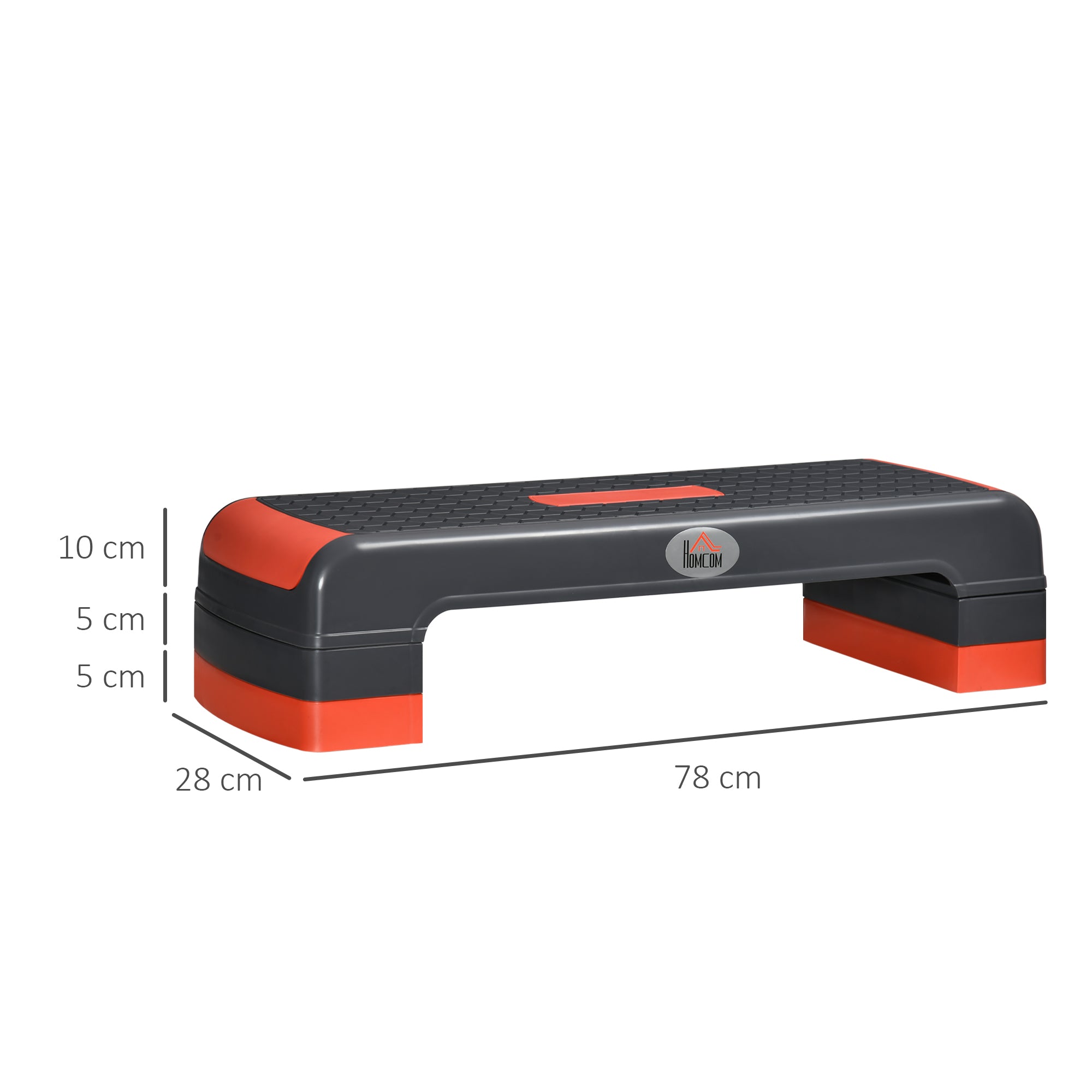 Step Fitness Aeróbico – 78x28x10/15/20cm – Vermelho e Cinza – Polipropileno