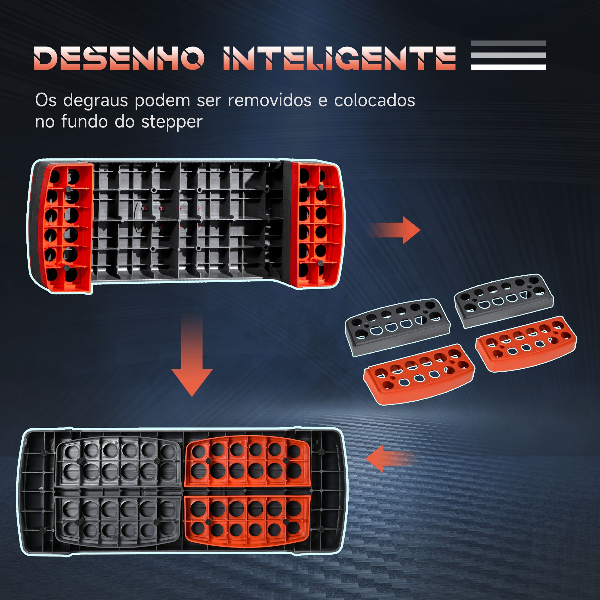 Step Fitness Aeróbico – 78x28x10/15/20cm – Vermelho e Cinza – Polipropileno