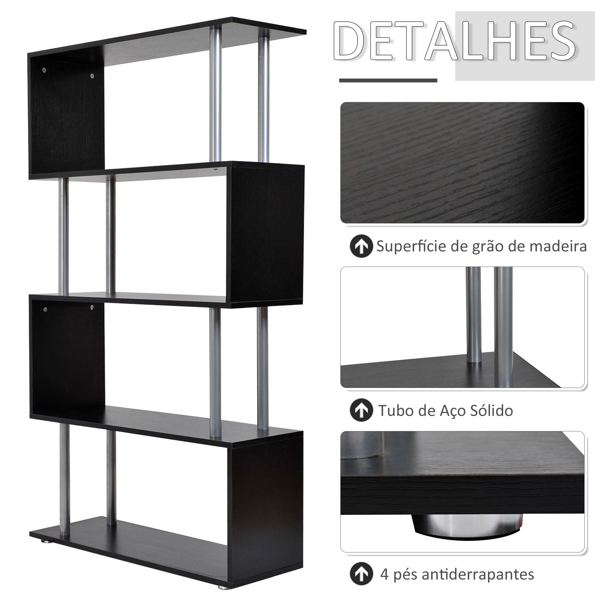 Estante de Madeira 80x30x145cm - Cor Preto