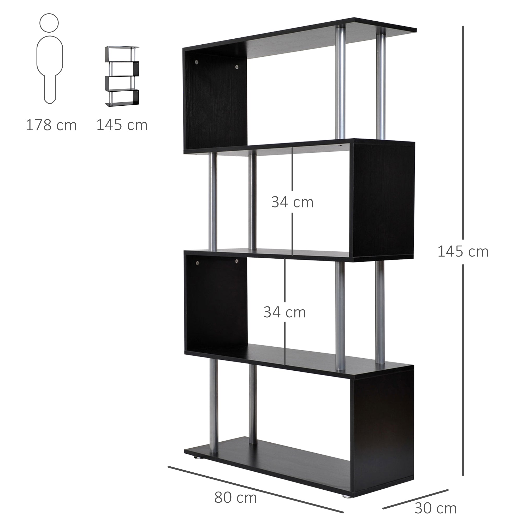 Estante de Madeira 80x30x145cm - Cor Preto