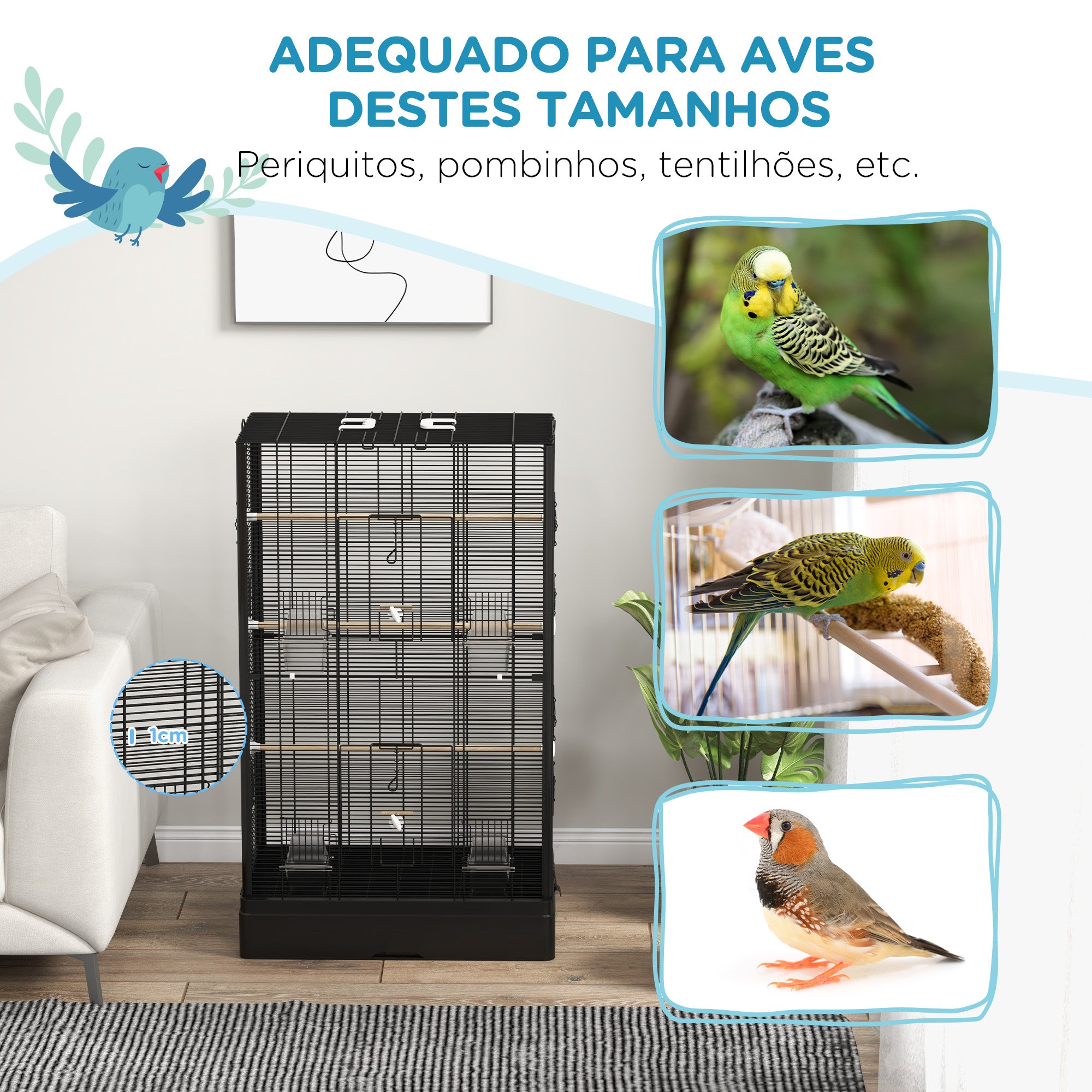 Gaiola para Aves 61x36,5x98 cm - Preto