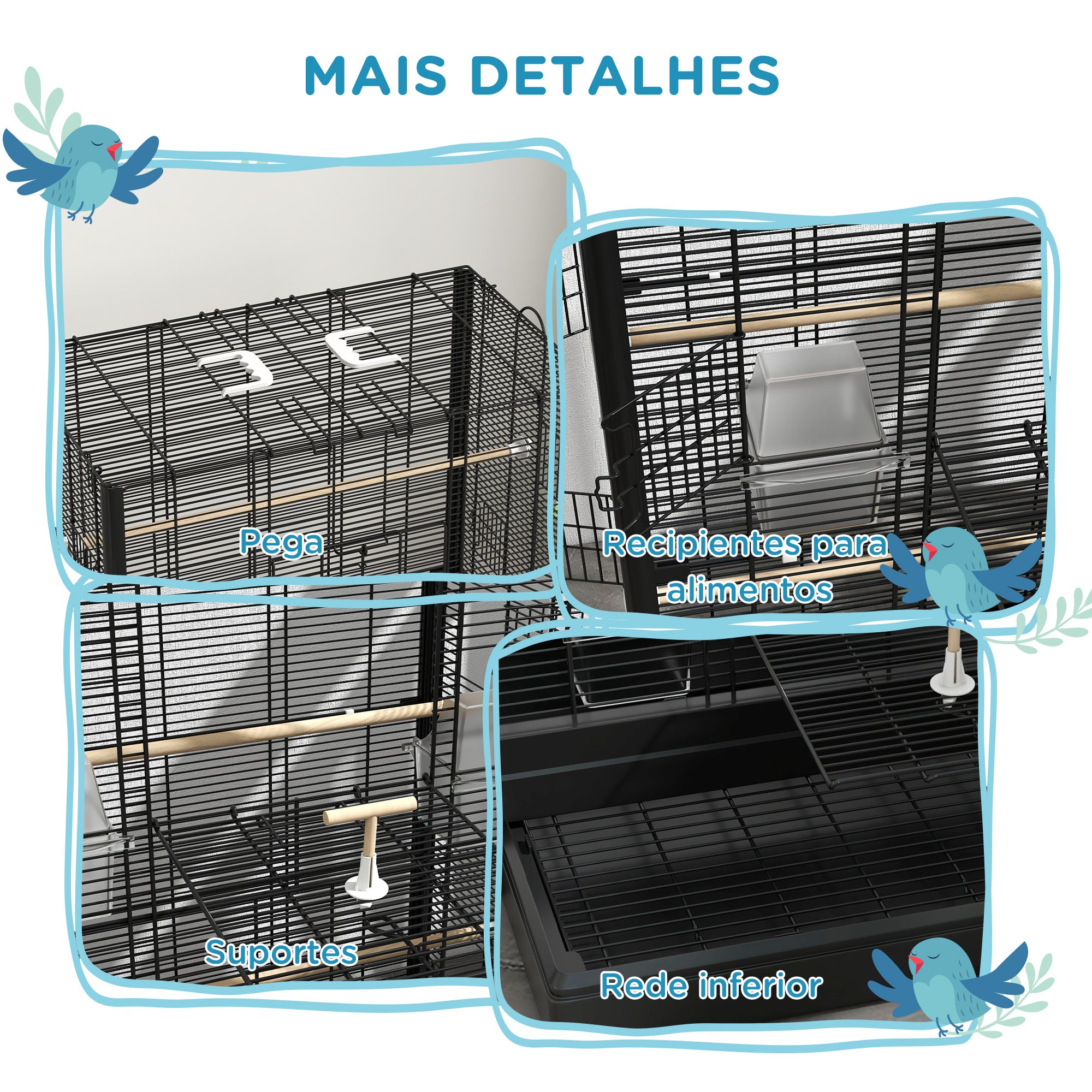Gaiola para Aves 61x36,5x98 cm - Preto