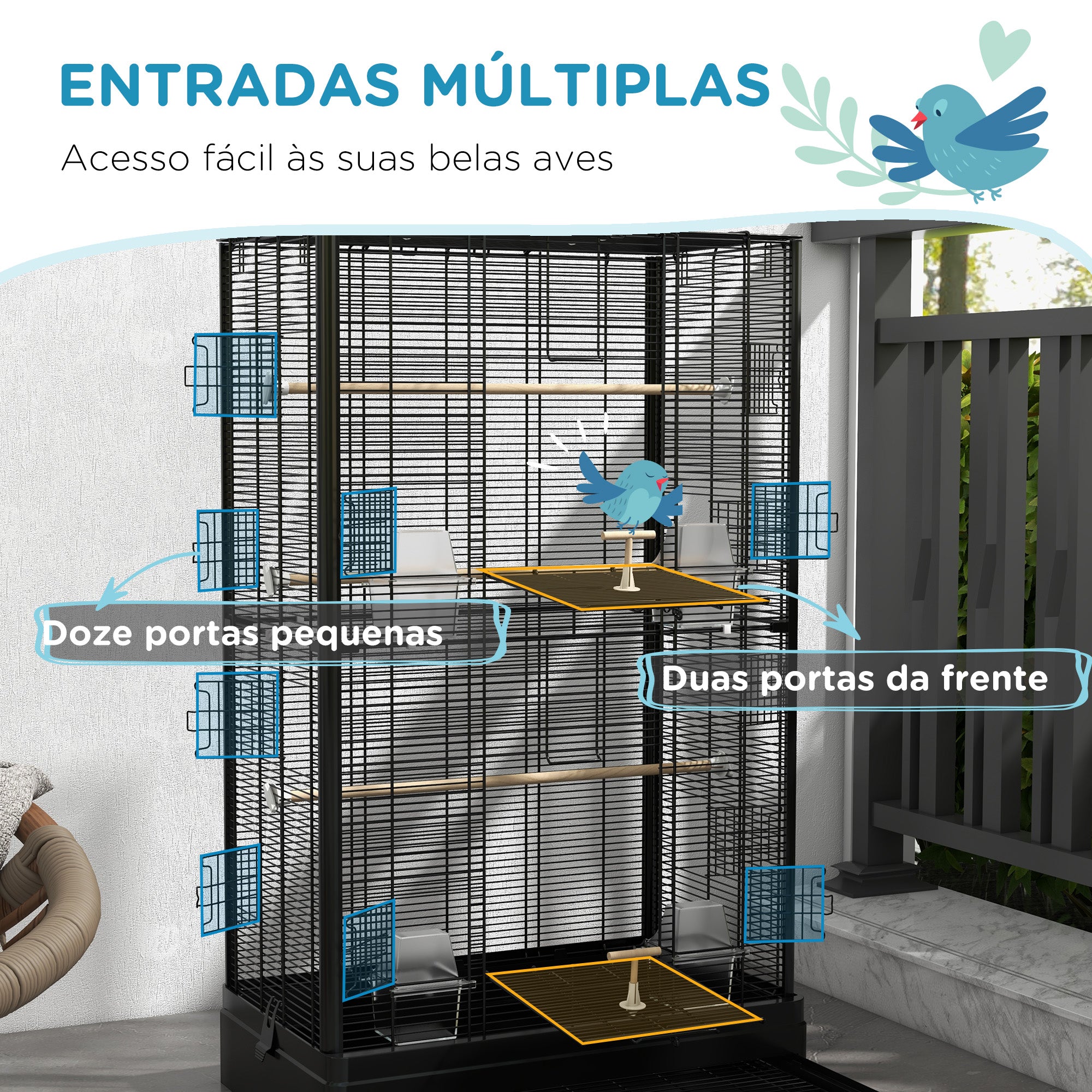 Gaiola para Aves 61x36,5x98 cm - Preto