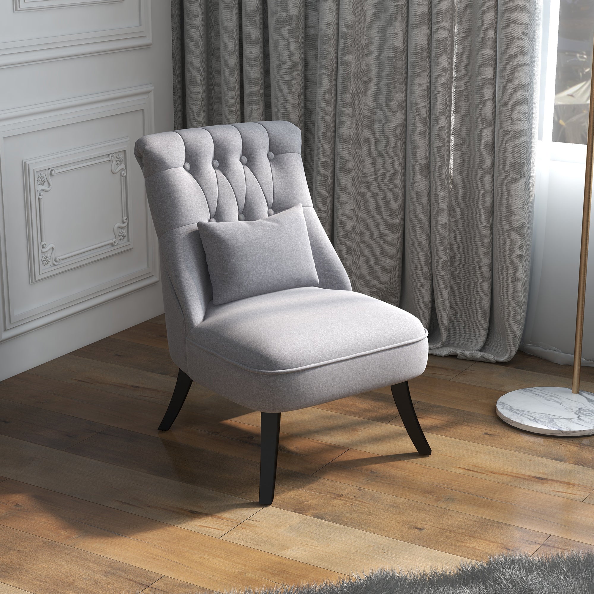 Poltrona Estofada em Linho – 52,5x69x77 cm – Cinza