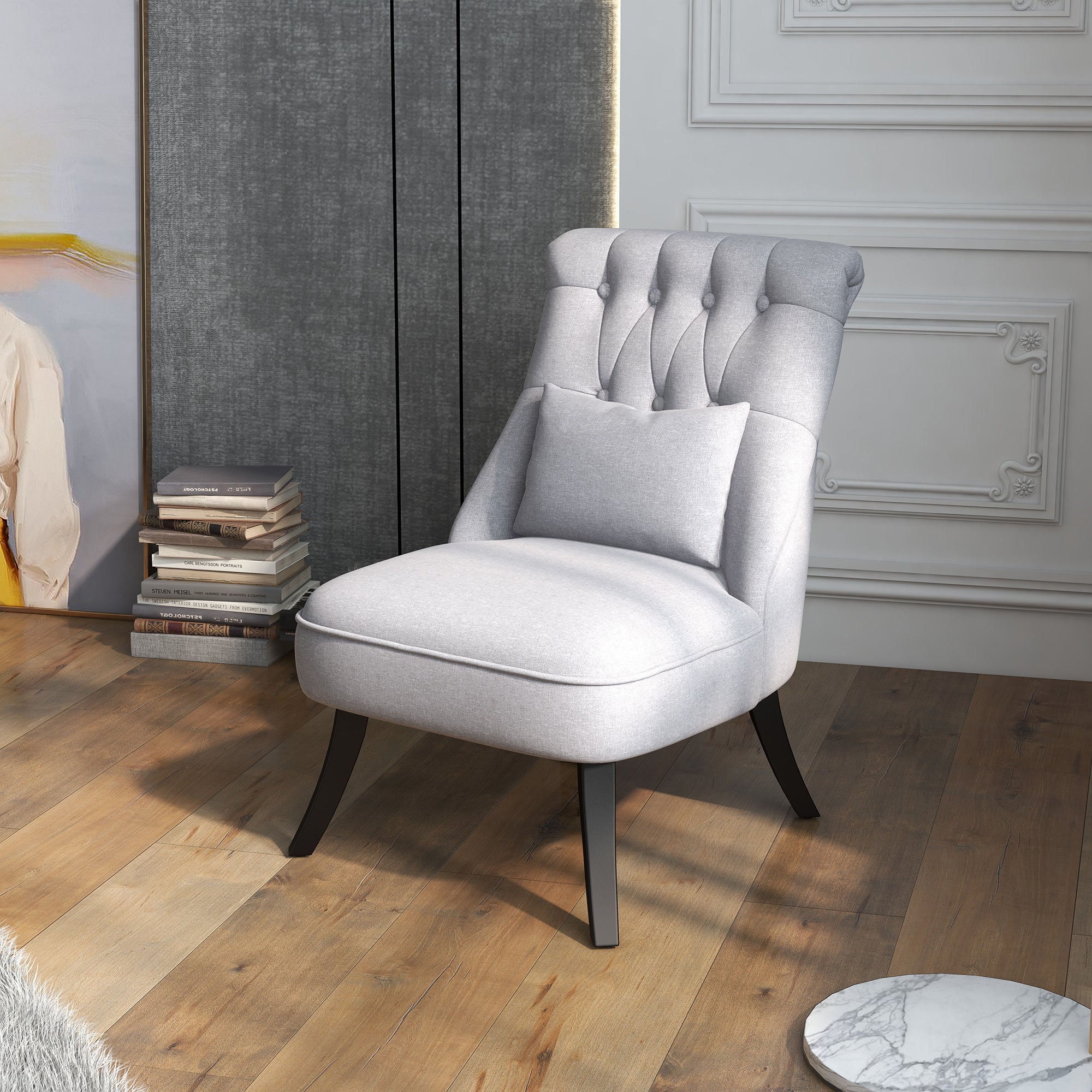Poltrona Estofada em Linho – 52,5x69x77 cm – Cinza