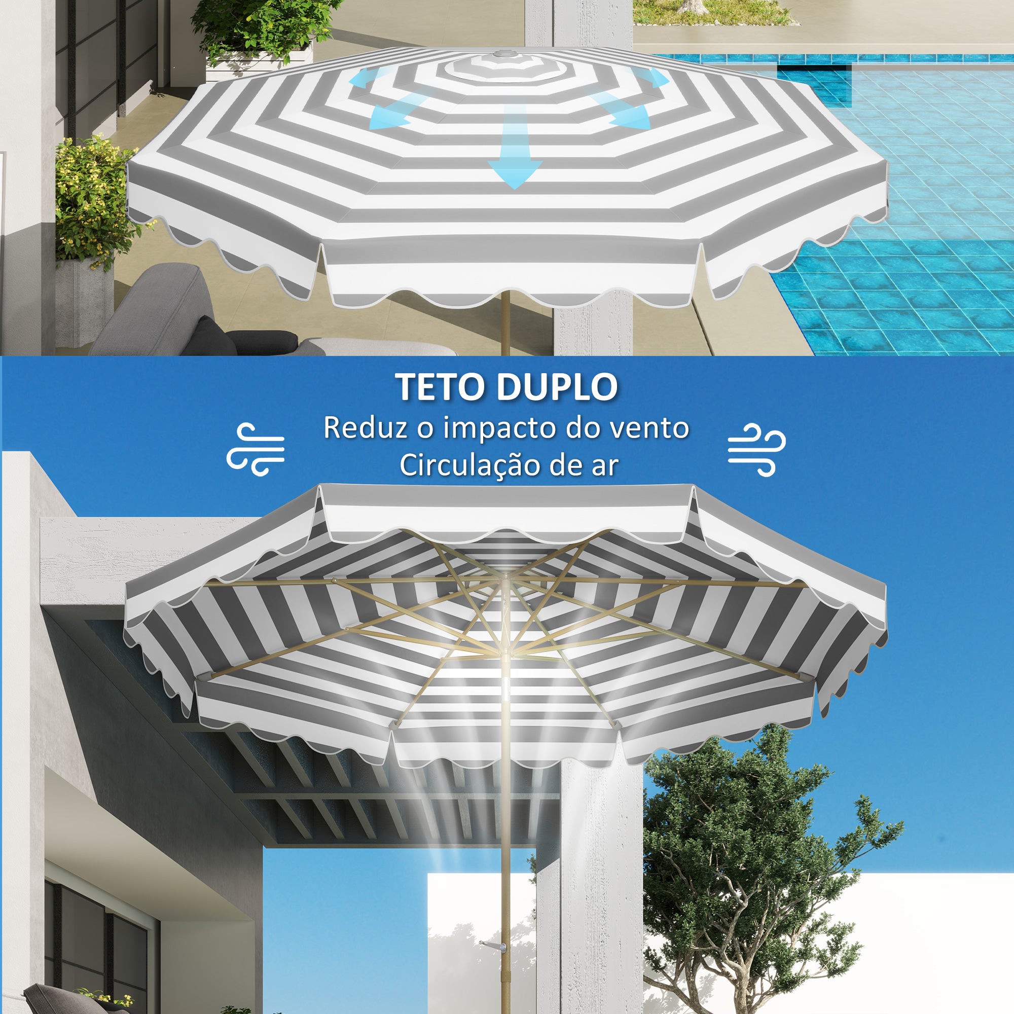Chapéu de Sol de Jardim Cinzento Ø268x237 cm Proteção UV 50+