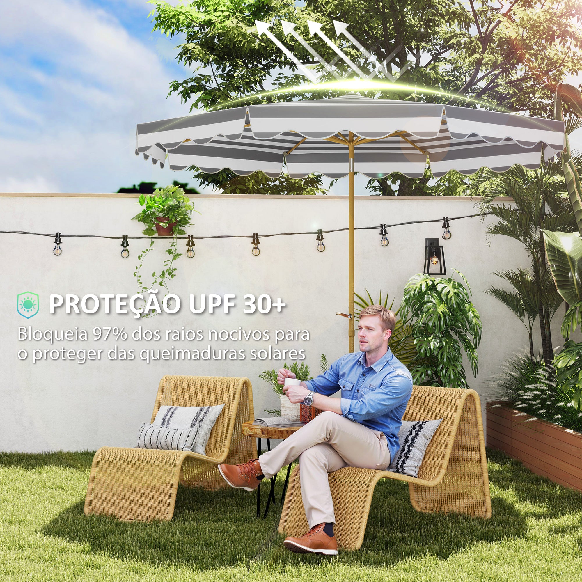 Chapéu de Sol de Jardim Cinzento Ø268x237 cm Proteção UV 50+