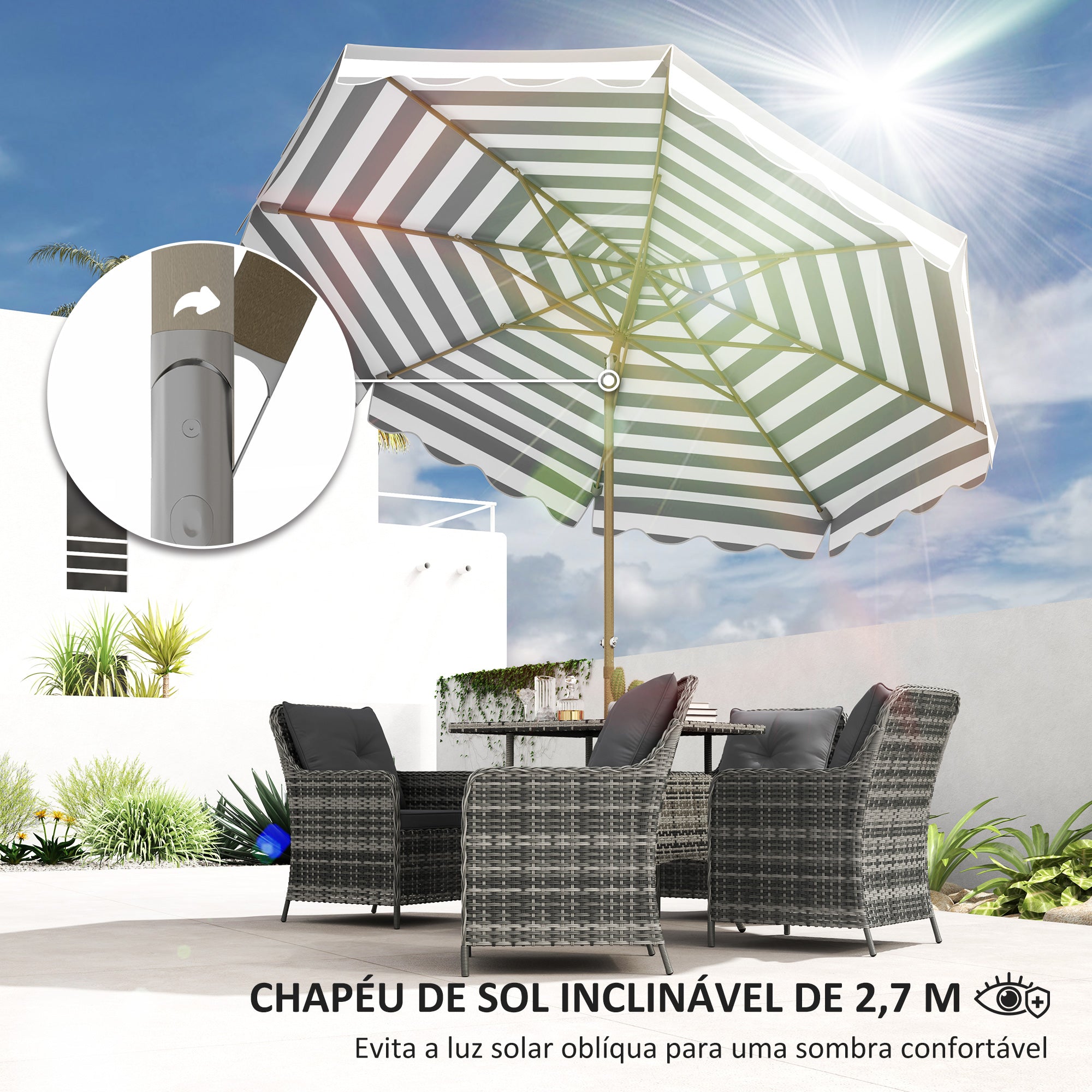 Chapéu de Sol de Jardim Cinzento Ø268x237 cm Proteção UV 50+