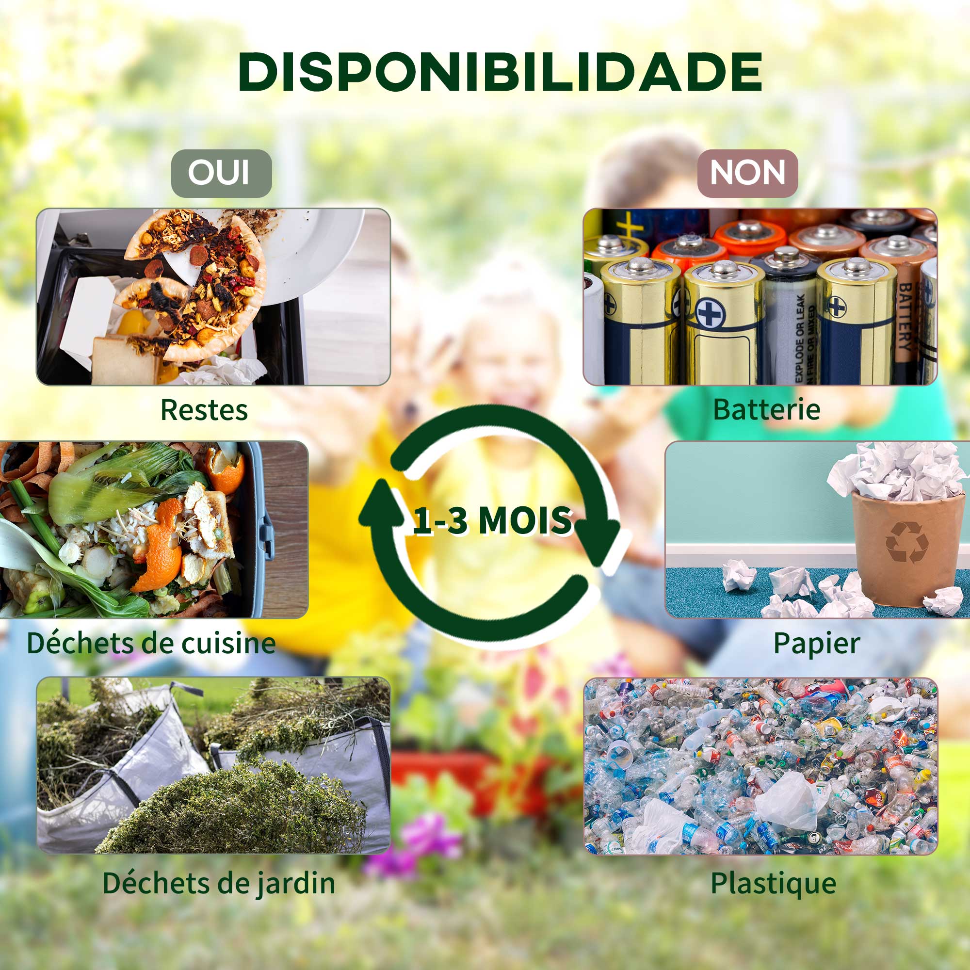 Compostor Giratório de 130L – 67x60x77 cm – Preto e Verde – PP e Aço