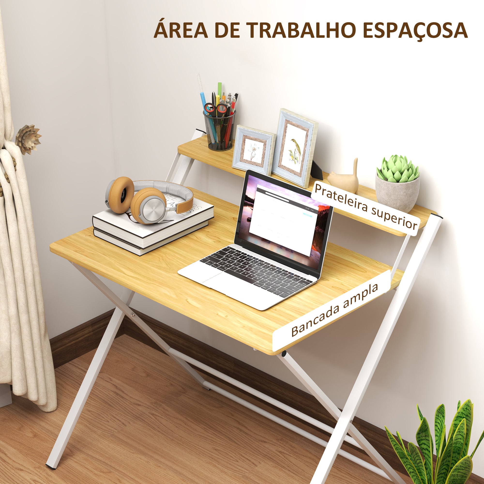 Secretária Dobrável – 86x66x82 cm – Branco – Madeira de Ácer